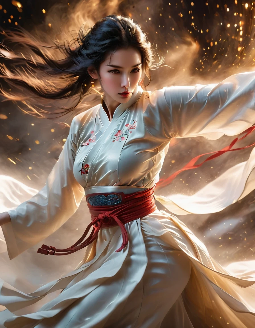Motion Blur,Chinese Kongfu,Very detailed, high quality, masterpiece, fair, Motion trajectory, Motion trajectory, 1 girl, Solitary, whole body,