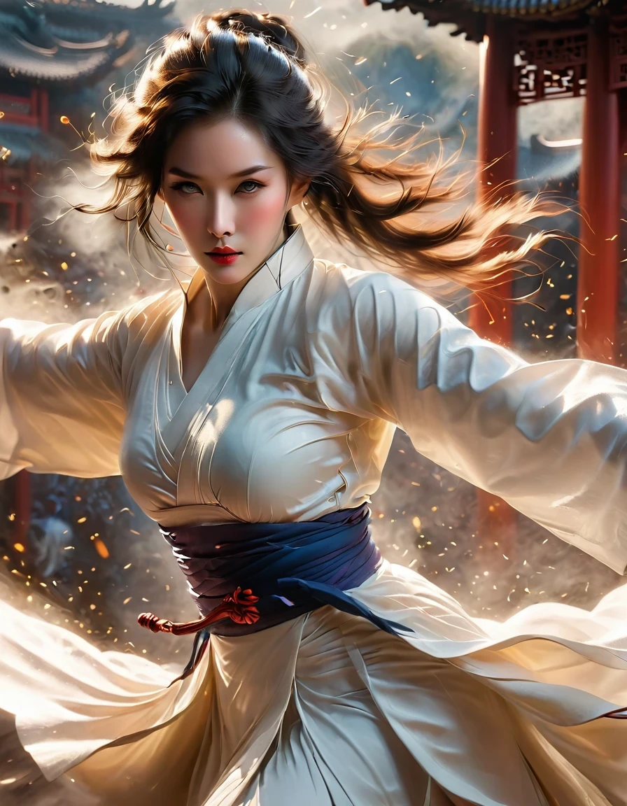 Motion Blur,Chinese Kongfu,Very detailed, high quality, masterpiece, fair, Motion trajectory, Motion trajectory, 1 girl, Solitary, whole body,