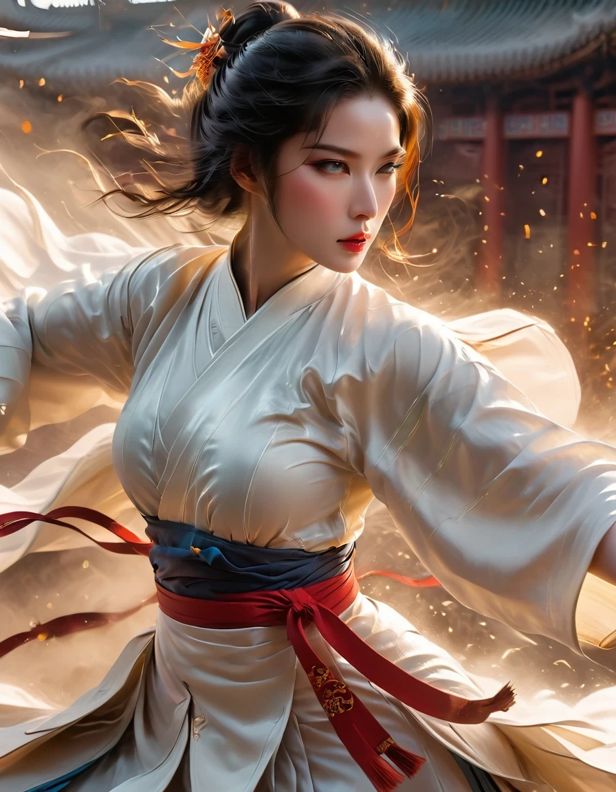 Motion Blur，Chinese Kongfu，Very detailed, high quality, masterpiece, fair, Motion trajectory, Motion trajectory, 1 girl, Solitary, whole body,