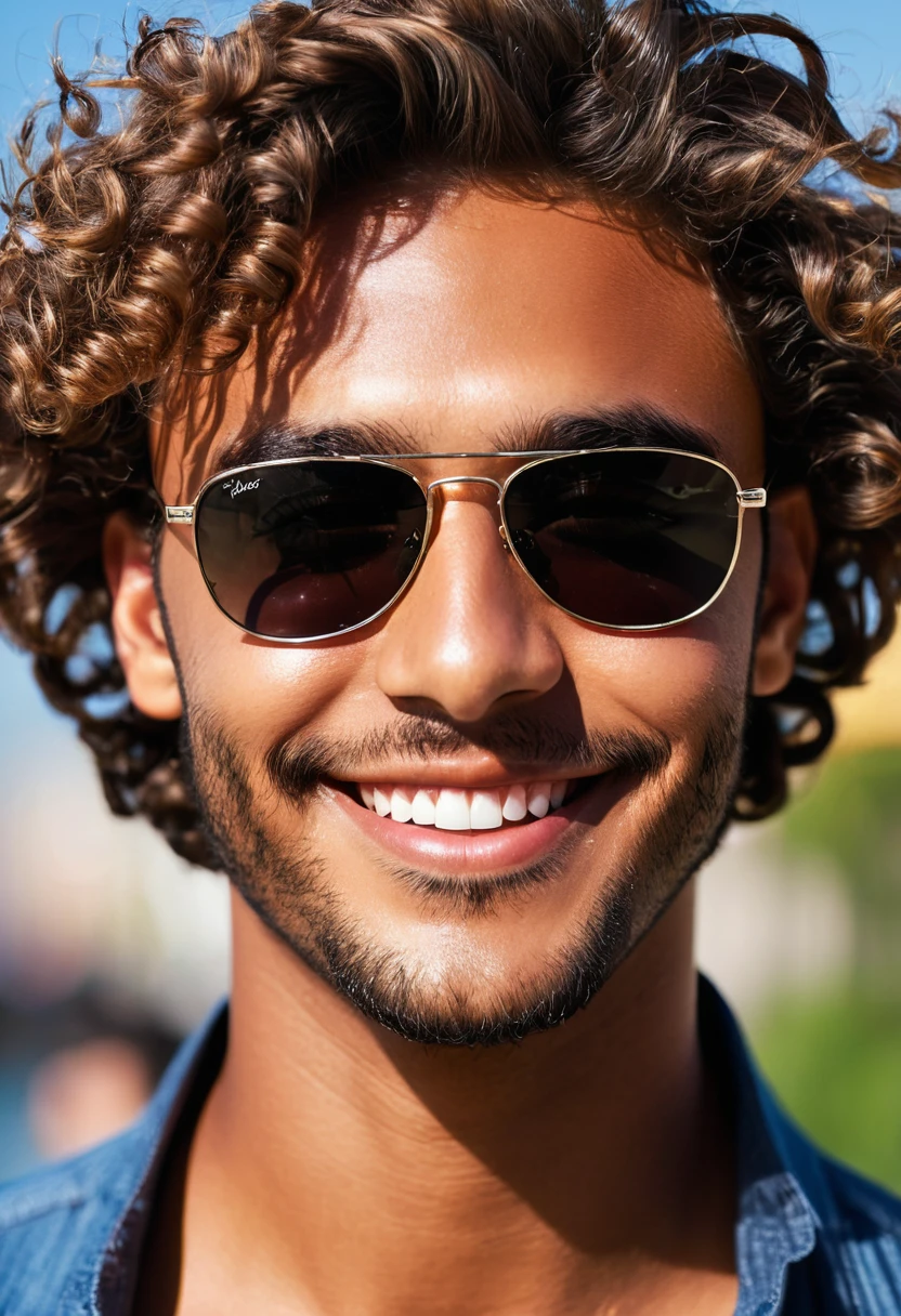 This guy looks amazing - dark tan, sparkling glance from under the eyebrows, who are always slightly raised in a smile. His thick hair curls easily, creating a restless image. On sunny days he wears cool sunglasses, adding extra chic to the look. His gaze is full of vital energy, and a smile is always ready to meet friends and support in any situation.