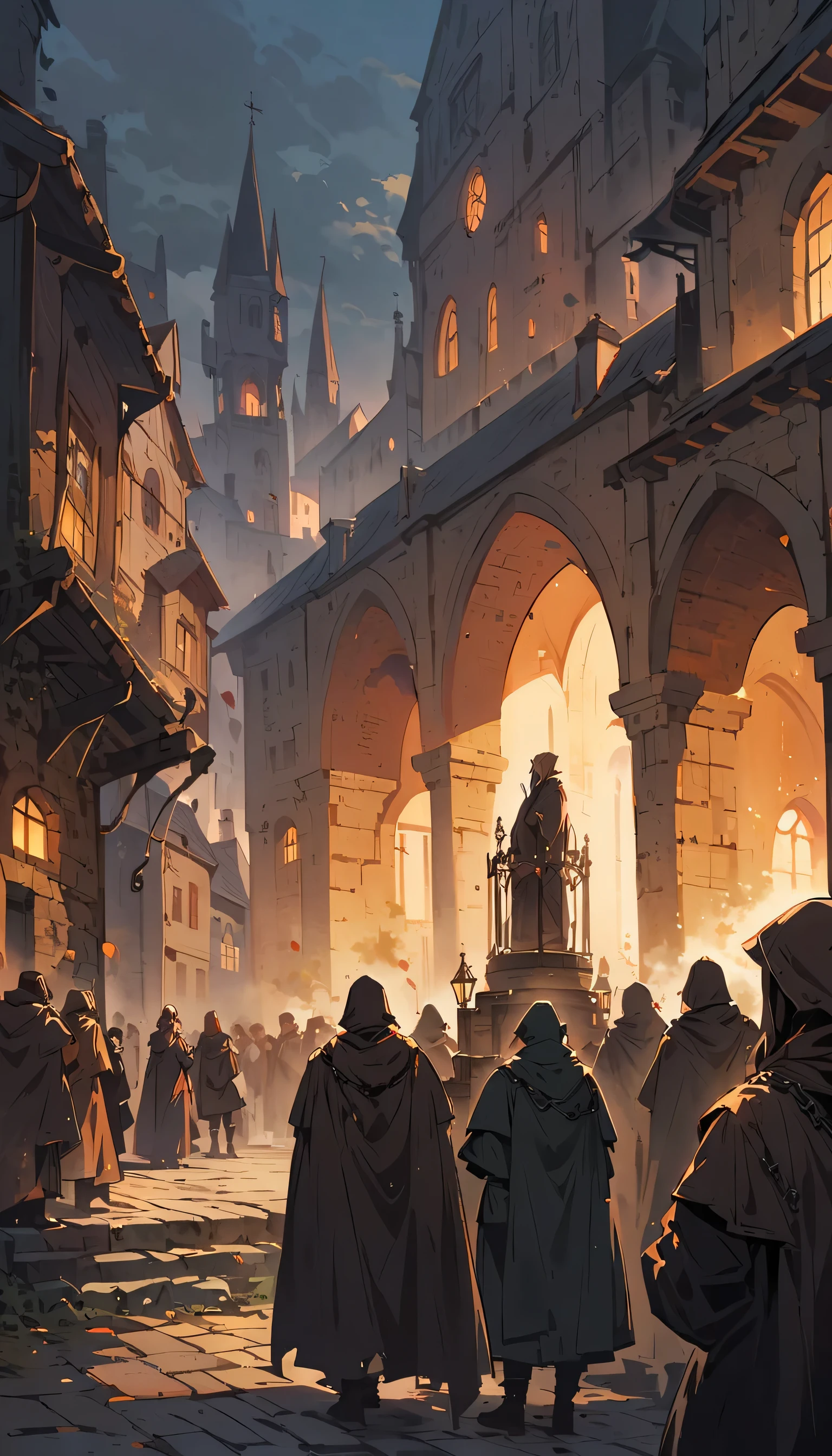 In a medieval town square, a procession unfolds, framed by curious onlookers, their faces mingled with fear and curiosity. At the center walks a naked young elf fettered by iron chains and a heavy cannonball, her hands bound, her face a mask of resignation and defiance, the atmosphere heavy with tension and grief, depicted in a charcoal illustration style, capturing the raw emotions and textures of the scene.
