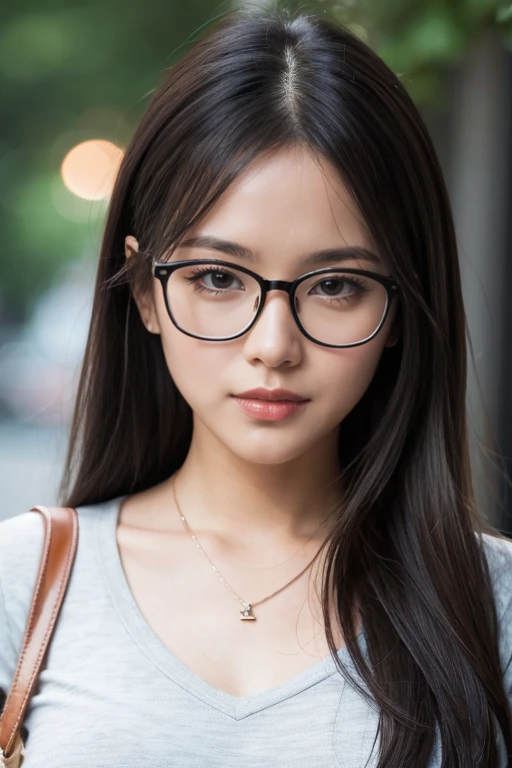 there is a woman with glasses and a necklace posing for a picture, with glasses, with square glasses, with long hair, headshot profile picture, professional profile picture, wearing thin large round glasses, girl with glasses, with glasses on, wearing square glasses, thick glasses, a young asian woman, wearing small round glasses, 1girl, black hair, realistic, ultra detail, ultrahighres.photorealistic:.1, 4,UHD, 8k