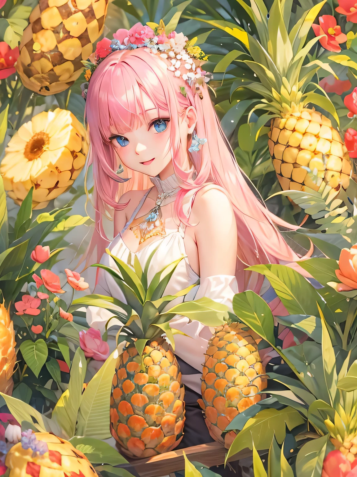 ((highest quality)), ((masterpiece)), (Get used to it), Perfect Face , beautiful girl , pineapple ,