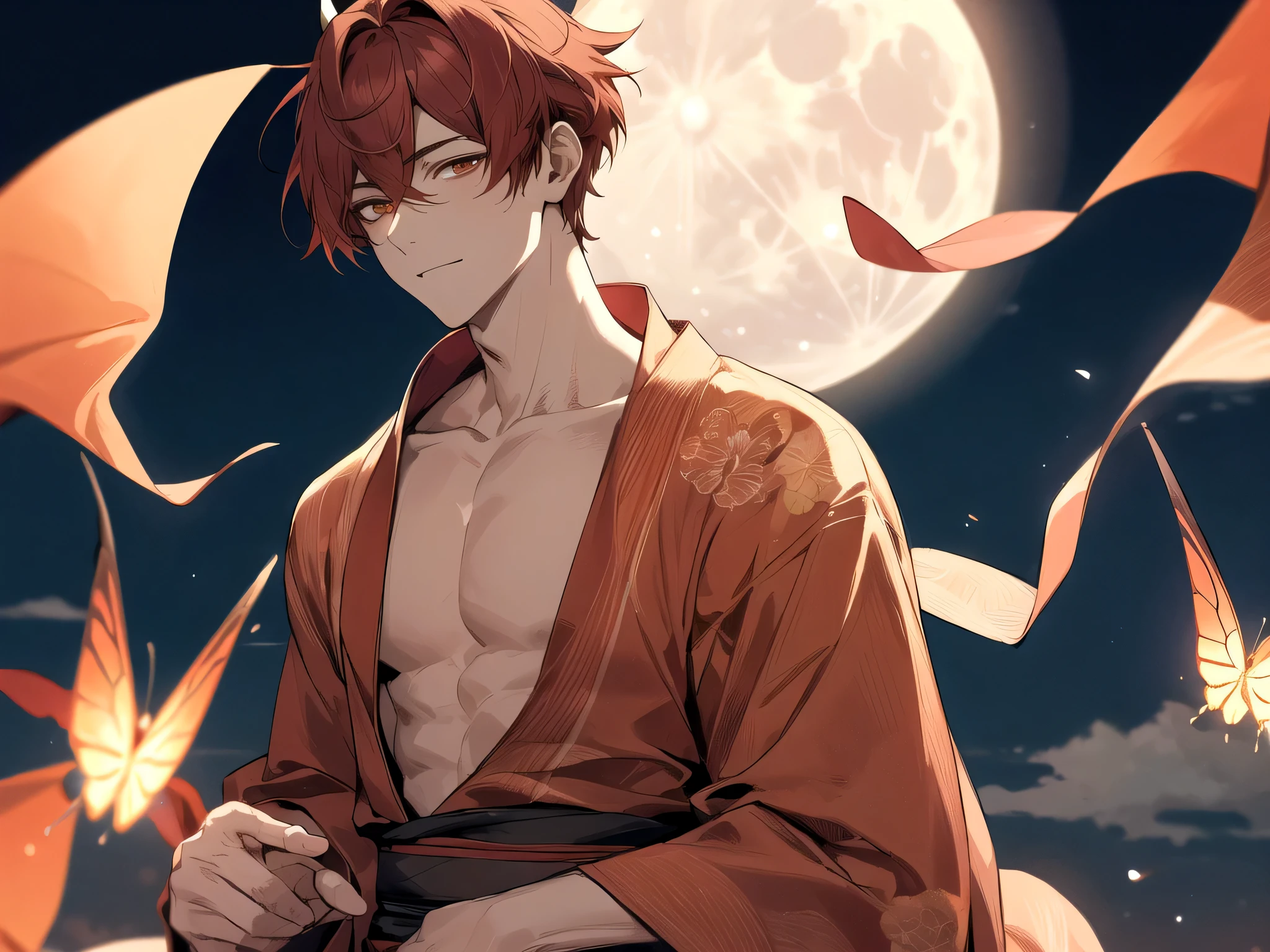 masterpiece, best quality, highres, muramasa, traditional Japanese shrine, large pectorals, broad shoulders, side view, solo, handsome