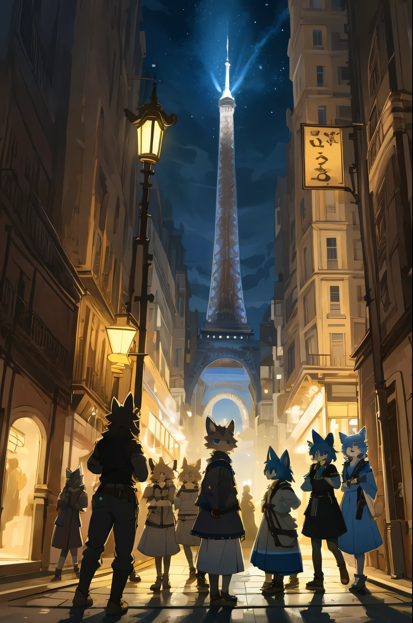 top quality, best quality, High-quality illustrations, masterpiece, super high resolution, detailed background, Streets of Paris, The fountain, 6+boys, 6+girls, absurdres(highly detailed beautiful face and eyes)perfect anatomy, expression, good lighting, cinematic shadow(kemono, furry anthro)assorted poses, dynamic angle,