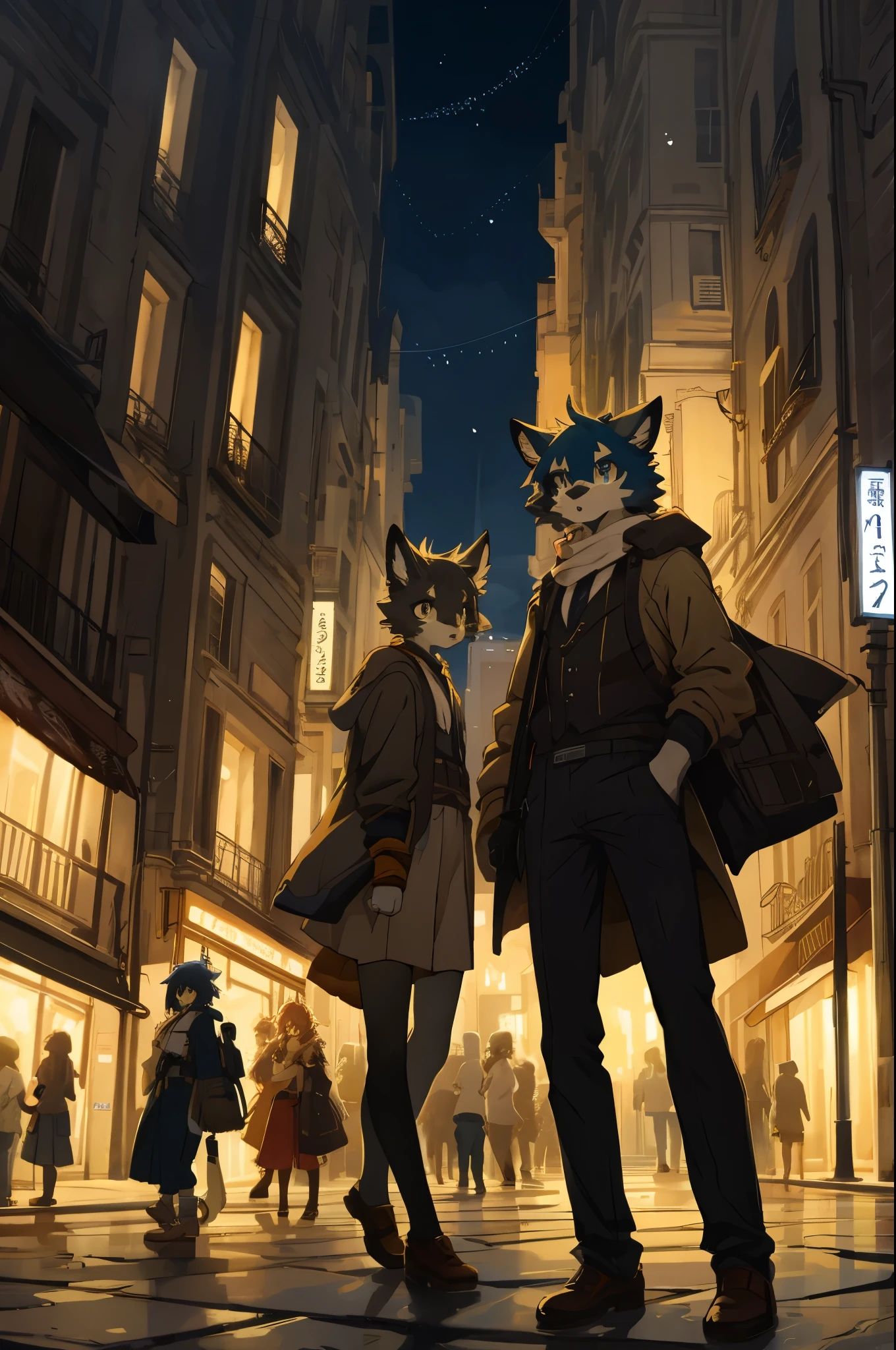 top quality, best quality, High-quality illustrations, masterpiece, super high resolution, detailed background, Streets of Paris, The fountain, 6+boys, 6+girls, absurdres(highly detailed beautiful face and eyes)perfect anatomy, expression, good lighting, cinematic shadow(kemono, furry anthro)assorted poses, dynamic angle,
