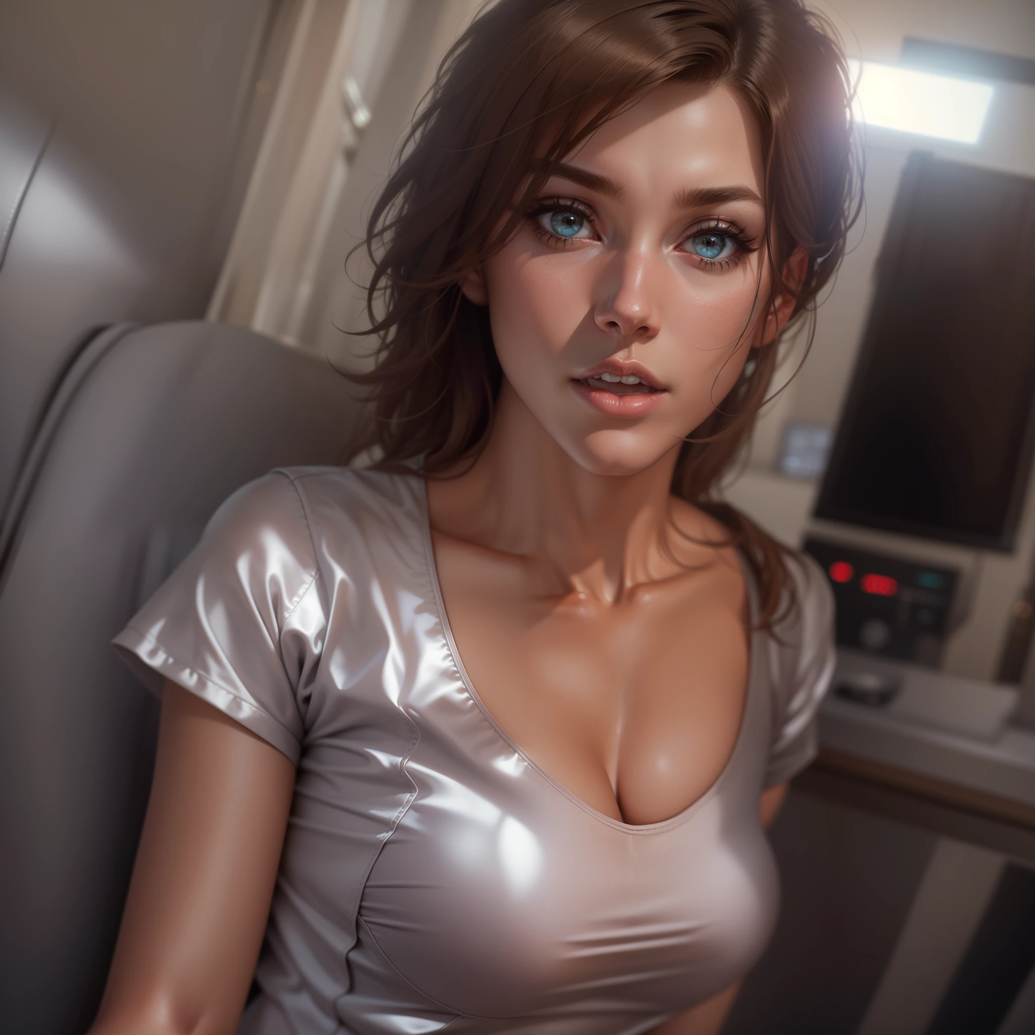 highest quality,High resolution, 8K, cute teenage girl, Cute ponytail, perfect skin, small breasts, sailor suit, In a crowded train, (low angle:1.4). (small breasts:1.4), (topless:1.3), nipples