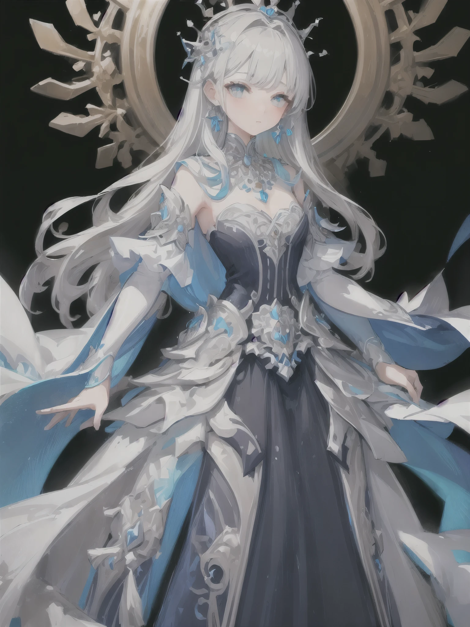 (masterpiece, highest quality: 1.4), Detailed Background, White Crystal, Crystal clusters,Long Hair,jewelry, Earrings, necklace, Crown, bride, Gray Hair, Hello,
