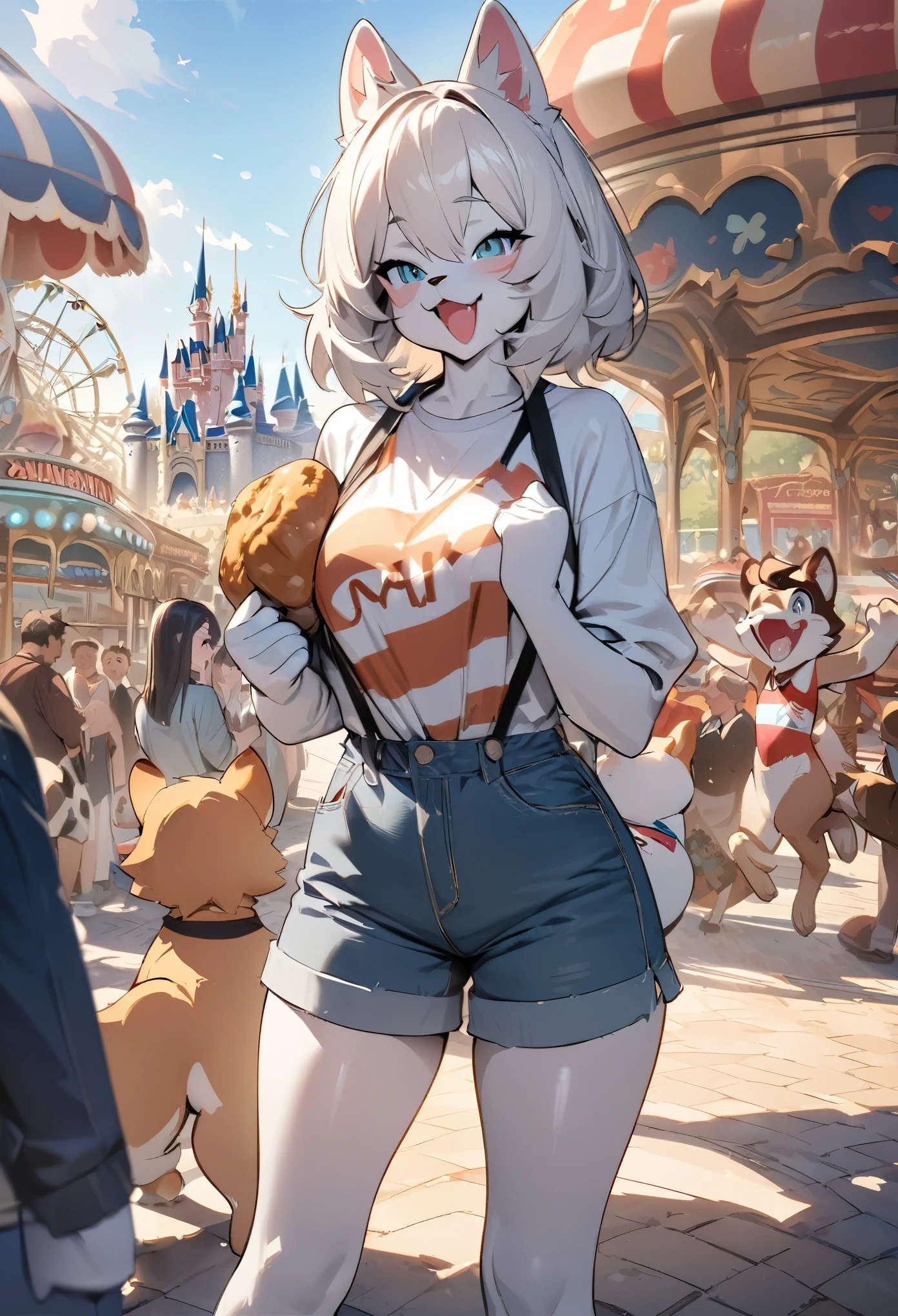 top quality, best quality, High-quality illustrations, masterpiece, super high resolution, detailed background, detailed background, An amusement park, Disneyland, 3+boys, 3+girls, Happy, joyful, absurdres, perfect anatomy(Photos taken with friends)(kemono, furry anthro),