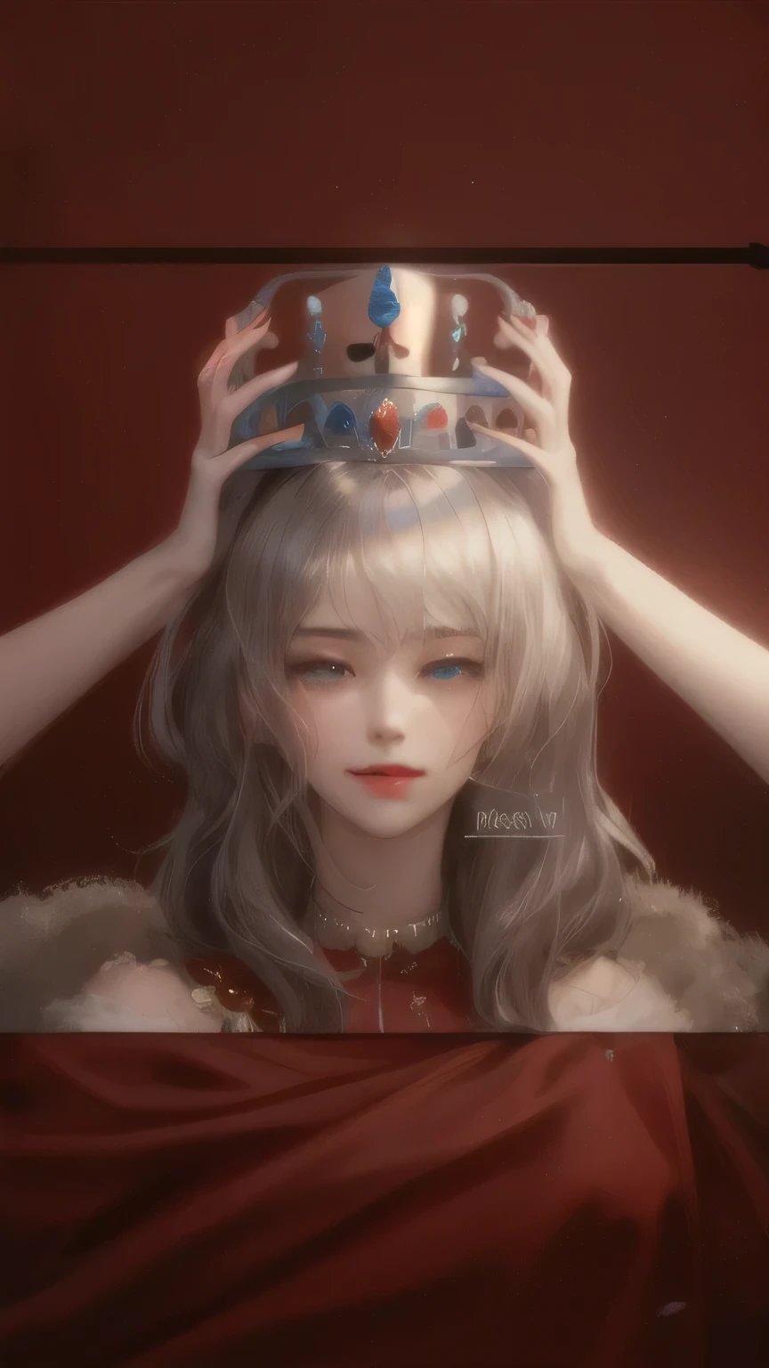 a woman with a crown on her head and a red background, with a crown, crowned, in a crown, ((a beautiful fantasy empress)), artwork in the style of guweiz, high quality fanart, highly detailed exquisite fanart, queen crown on top of her head, with a spine crown, like a crown, crown on head, digital art on pixiv