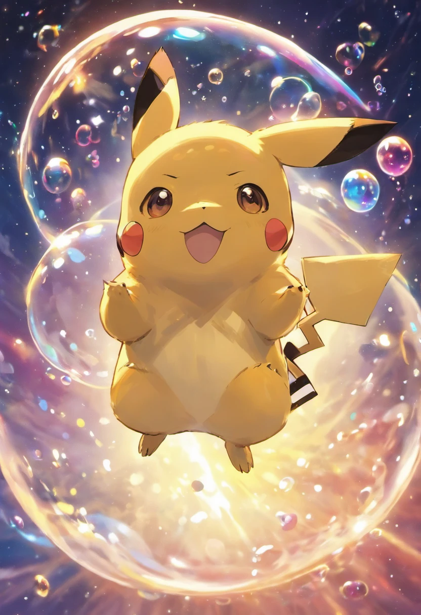 Pikachu Play in space, bubbles, cinematic aesthetic, ultra realistic, Master piece, best quality 