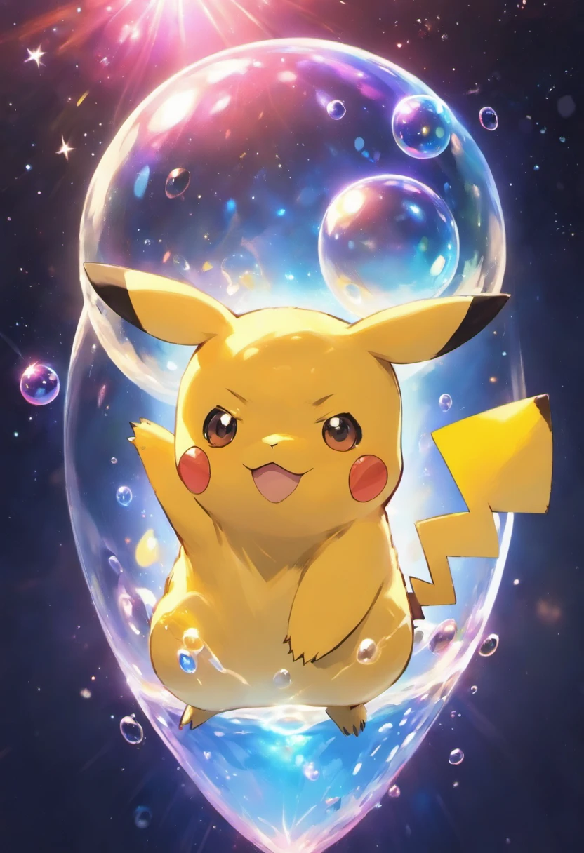 Pikachu Play in space, bubbles, cinematic aesthetic, ultra realistic, Master piece, best quality