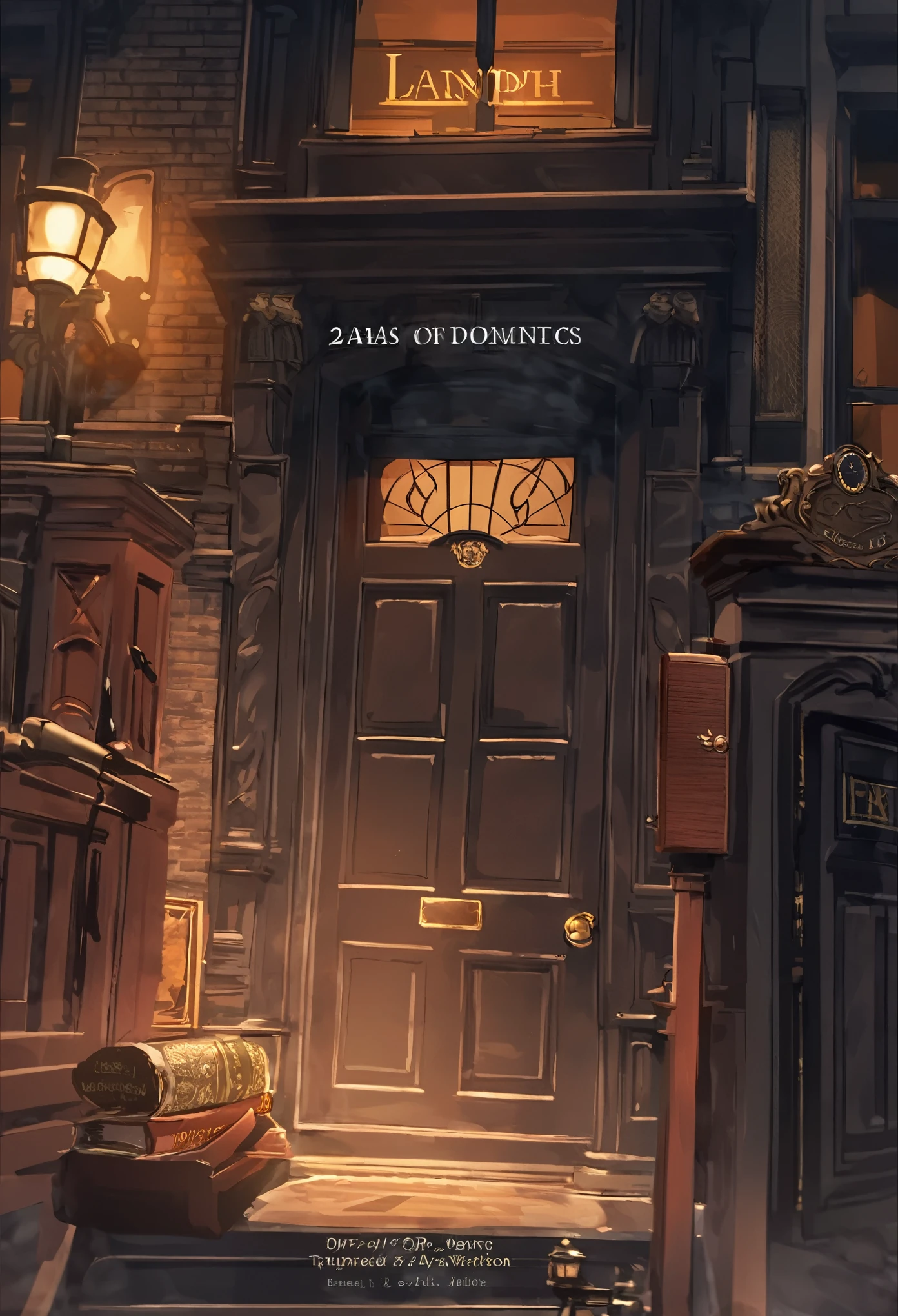 cover page, highres, top quality, best quality, paid reward available, unparalleled masterpiece, perfect artwork, absurdres, High-quality illustrations, Details of antiques and books in Holmes’ apartment study, Tense moment of Dr. Watson feeling for the gun on the table, Contrast of gas lamp’s light and shadows on London’s night streets, Baker Street 221B entrance door and doorstep decor, Recreation of the Triumph stage, Holmes and Watson progressing vividly, absurdres, perfect anatomy, cinematic lighting(2boys, kemono, furry, anthro)dynamic angle,