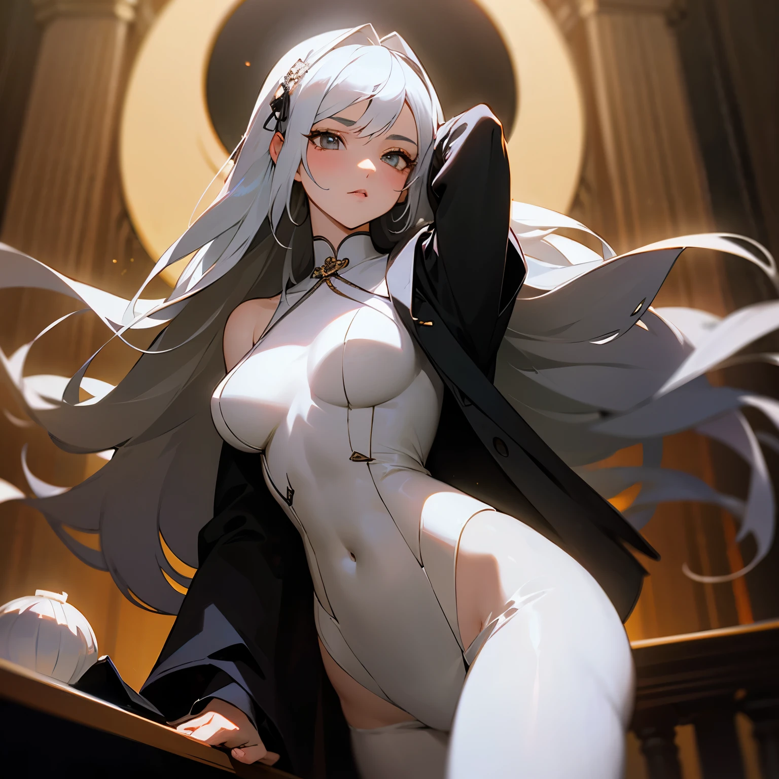 ((NSFW,Nude)),Tabletop, Highest quality,  Highly detailed CG Unity 8k wallpaper, Beauty Priestess Costume, Long dark blonde wavy hair、Gorgeous Dress、Gorgeous hair ornament、Medium Milk,  Puffy nipples、Blushing, Embarrassed laugh, Bare shoulders、Sexy Hips、High heels、Gorgeous magic wand and book、Church of the castle、Sexy pose、(Poses that accentuate the buttocks)、Emphasize the chest