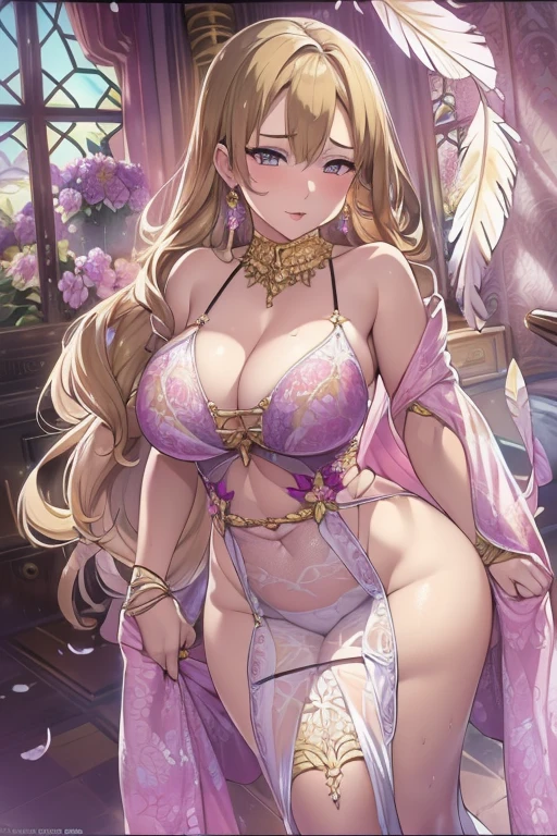50 year old mature woman, dorsal position, Looking Back, Look at the viewers, Fascinating, Huge breastature woman、Huge breasts,Sensual curves、bubble、お尻のmasterpiece, full body shot,Nightgowns and underwear, Fascinating笑顔, Thick lips, chubby lips, blush, Watching the audience, Provocative expression, Beautiful hairstyle, Cleavage, Plump、Curvy Hips、Attractive face、Naughty face、Sexy Lingerie、An inviting gaze、Expressing emotions、Sexy underwear、Large breasted women, Bare shoulders, Golden Hair, colored feather, Metal ornaments, colored Flowers, particle, Light, (masterpiece, highest quality, highest quality, Official Art, Beautiful and aesthetic:1.2), (1 girl:1.3), very detailed,(Fractal Art:1.1),(colorful:1.1)(Flowers:1.3),Most detailed, (Dynamic pose), (Glowing Skin), (Many colors :1.4), ,(Earrings:1.4), (feather:1.4),masterpiece, 30~40 years, Various hairstyles,goldのヘッドバンド,Ample breasts,Convex butt,Greek clothing,Tulle covers the chest area,Perfect balance, Detailed details of the garment,marble,cinematicLighting, Film Grain, contrast of Light and dark,High Detail, (((Erotic see-through lingerie set)))、(((Gorgeous Accessories))))、Lift your butt, Angle from below, (((NSFW:1.2)))、Openwork decoration,(((See-through dress)))、(((Anatomically correct body))) ,Exposed breasts、(((Panting face)))、(((R-18)))、 Cowboy Shot, 1 girl, (High resolution), (8k), (very detailed), Perfect Face, nice eyes and face, (((highest quality))), (Very detailed), Detailed face and eyes, Beautiful Eyes,(((Sexy pose,Beautiful eyes、Clear double eyelids、(((super luxurious background)))、Wide eyes,gold,diamond,gem,Body Chain,Luxury accessories,Beautiful and aesthetic,Flower Ecstasy、Japanese taste、(((See-through undergarment)))
