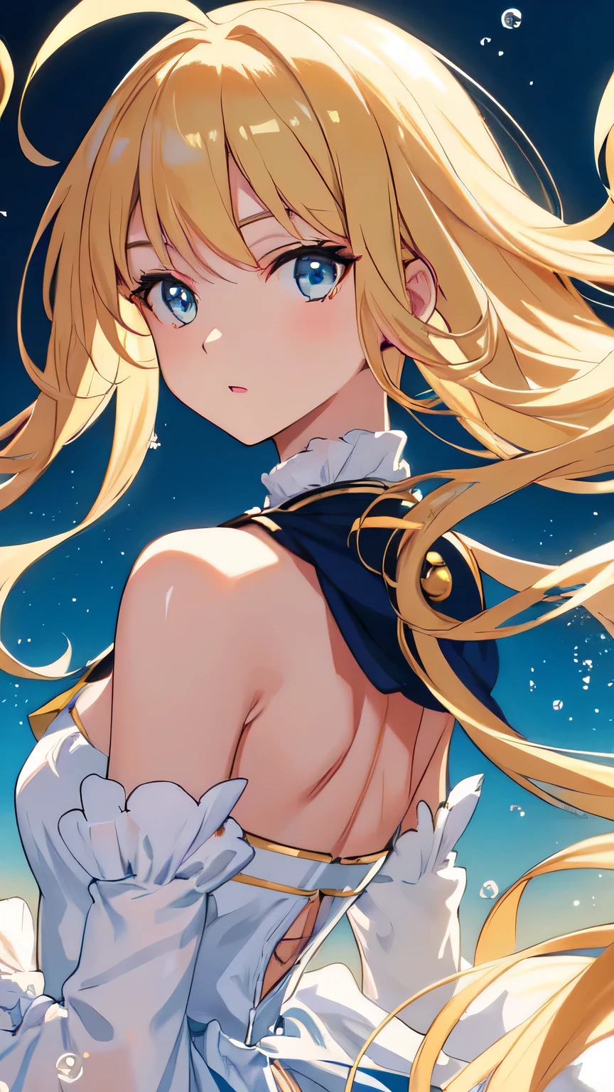 High resolution, Highest quality, Shortcuts, chest, smile, Close-up, Hair ties, Sparkle Effect, anime, anime風, Character Design, One girl, bangs, blue eyes, Blonde,
