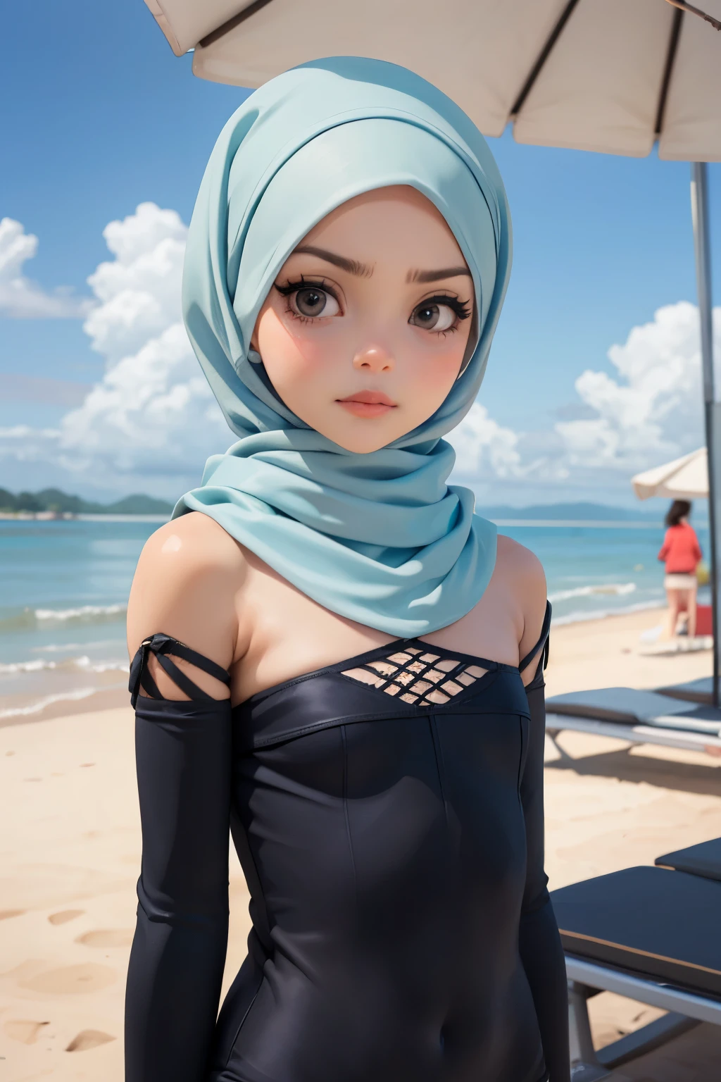 Chubby, ((Flat Chest)), Naked, Angry pose, Angry face, (((HIJAB MALAY GIRL))), masutepiece, High quality, UHD 45K, Realistic face, Realistic skin feeling , A Malaysia Lady, 51 years old, , Very cute and baby-like face, (((FLAT CHEST))), (MATRIX WORLD), ((look In front  at the camera and SADNESS)), ((())), (((CUTE GIRL))), ((BLUE PASTEL LIPS)), ((BLUE PASTEL LACE)), ((CHUBBY)), ((UNDRESS)). Brown, Flat Chest, Nudity on Cherating beach 