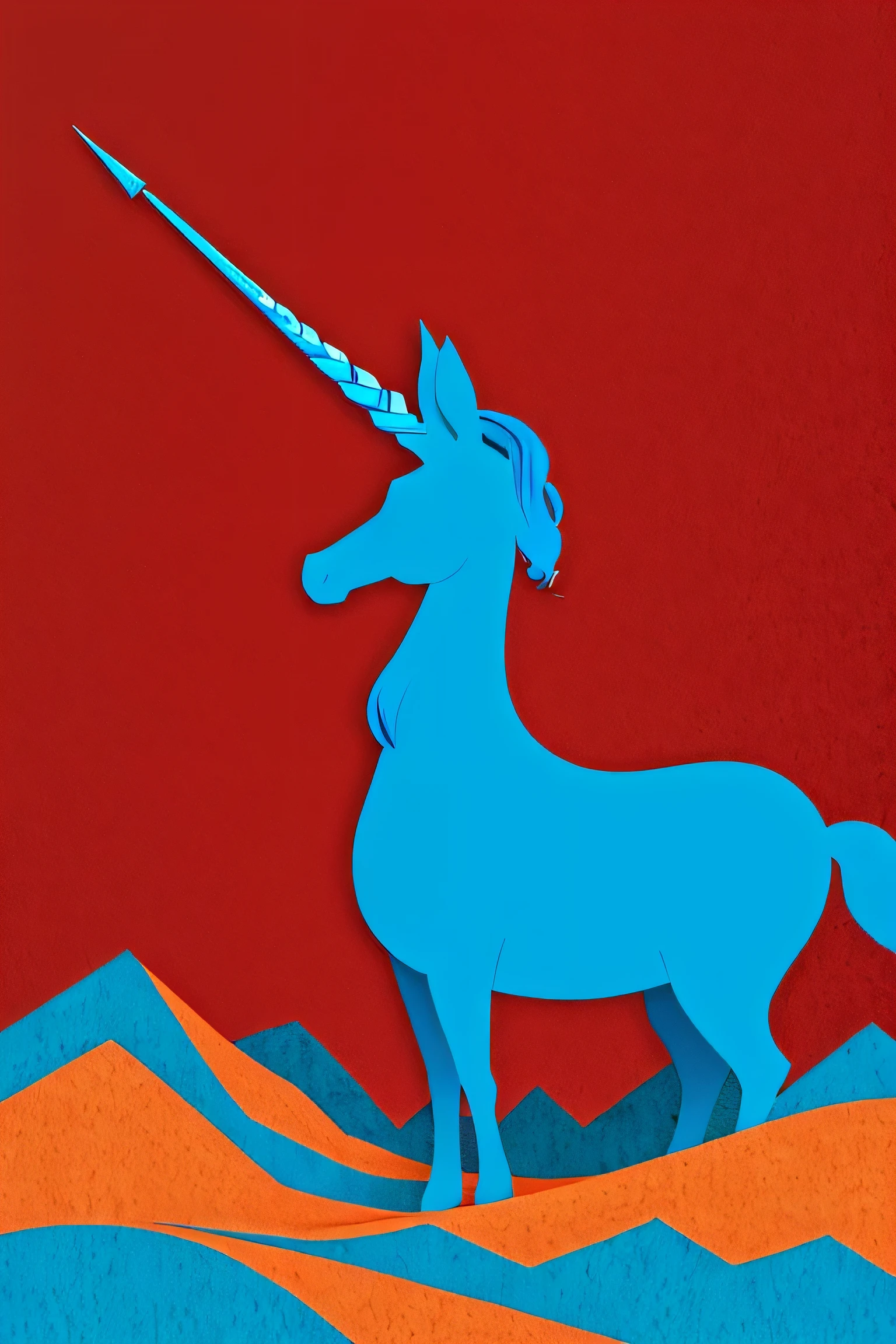Unicornio rojo y azul, desierto