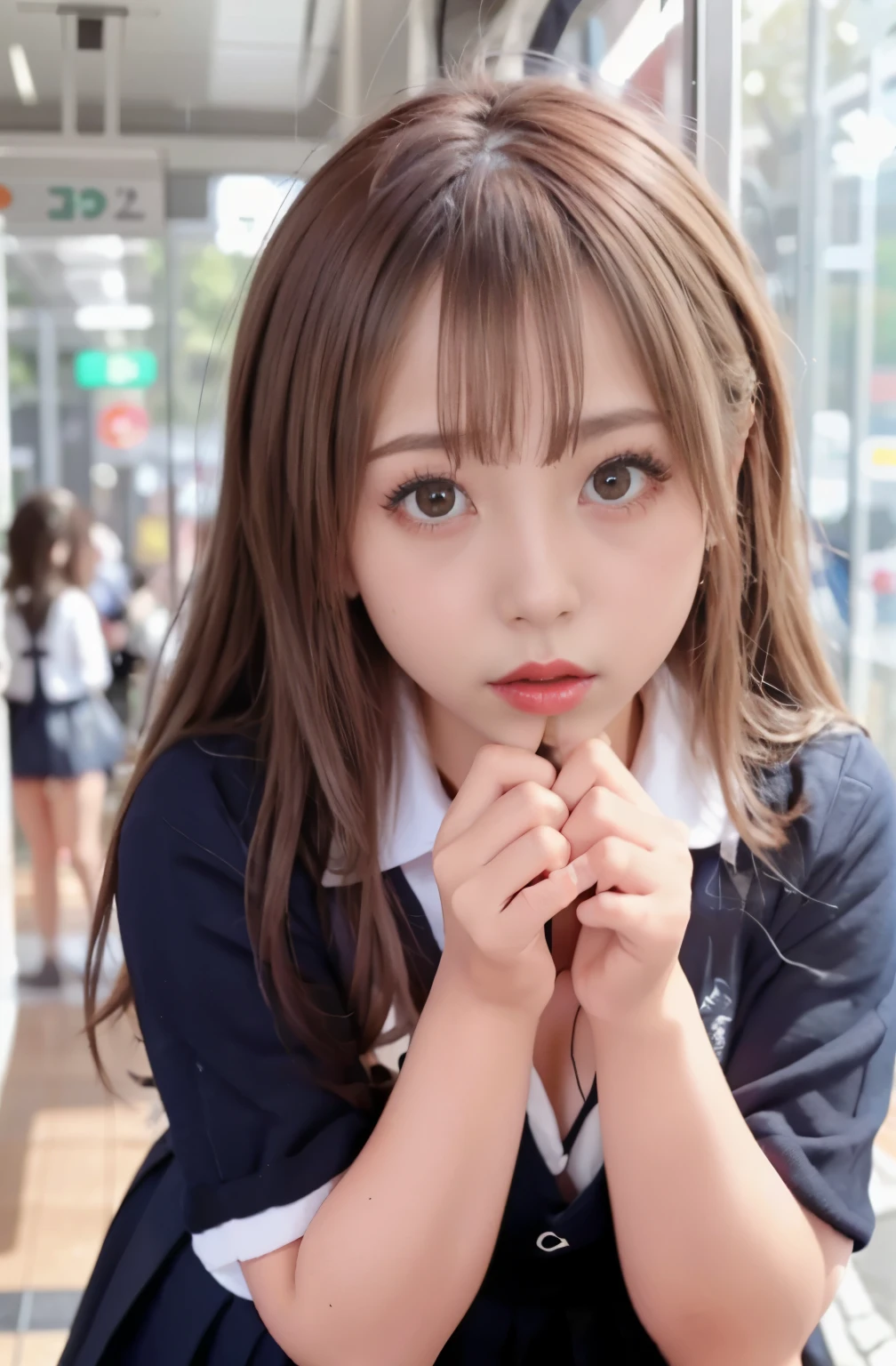 ((Open your mouth:1.2)),((Blowjob:1.5)),grasp、、A high school girl gets her butt grabbed on the train、Pleated skirt、beautiful girl1people々々、between people々々3people々々、Grab your ass、Touching my butt on the train、(mini skirt、Upturned buttocks、Fair skin、cute、Embarrassing、Super beautiful people々々、Flipped、she gets on all fours, Stick your big butt out to the viewer.、Looking at the audience、Sexy silhouette)