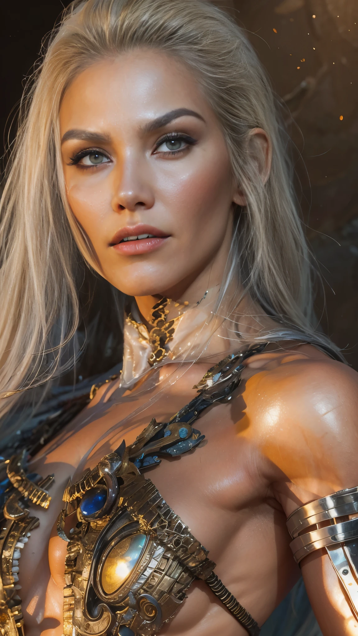 1 female alien, The predator, warrior, (incredibly beautiful:1.2), (gaze:1.4), (predator:1.1), long dark claws, NFV, bare chest, nipples, thick eyebrows, glowing and shining orange eyes, the most beautiful face in the universe, platinum blonde,

A woman with an incredibly beautiful face, her gaze fixed on her prey, primal force, which cannot be denied.

(incredibly beautiful slim body:1.5), (ultra muscular physique:1.2), (wandering:1.3), (smooth movements:1.4),

Her beautiful body, muscular and fit, moved with graceful grace, wander along, ready to strike at any moment. The predator within her was always on