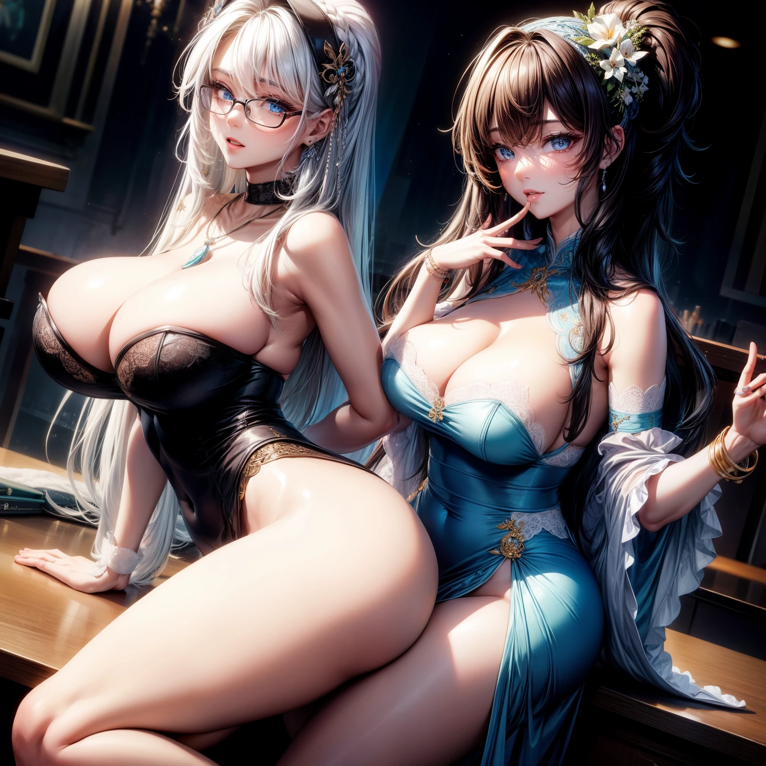 (8k ,Ultra Detailed,The best masterpiece,nature,Perfect work of art,Perfect female body),Two Women,sister and sister, sisters,Rainbow hair,perfect face,(huge ),Neighbor's Wife,woman hairstyle,elegant wife,Exquisite and inspiring ,20 years old,White skin,Messy hair,Perfect sexy body,Tone,flirtatious,Very large ,Yao Liu,Big butt very detailed,young beautiful teacher,teacher,wear glasses,Dance in a nightclub,Detail background,necklace,Perfect eyes,,T-shaped small size,huge big