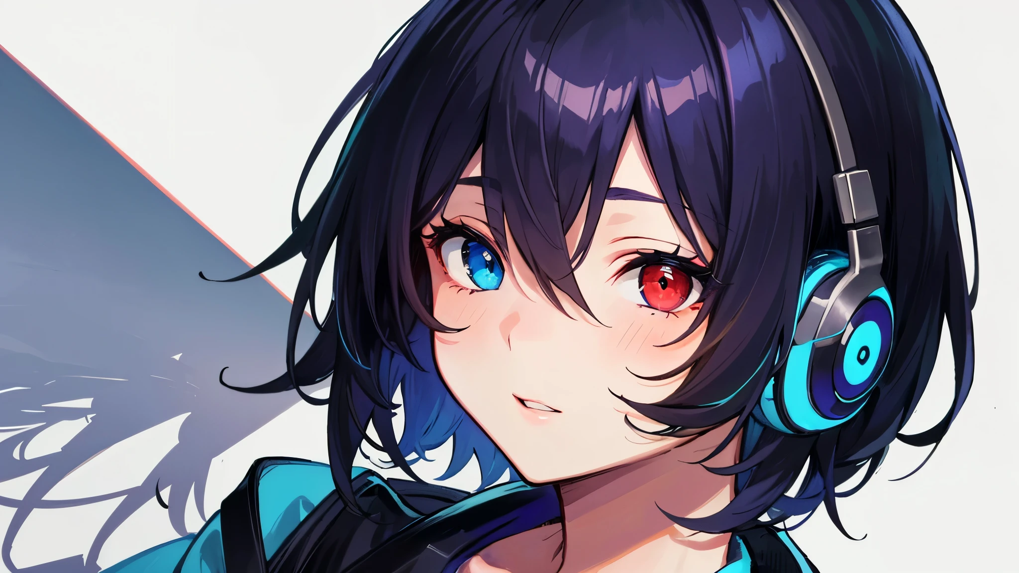 (masterpiece, highest quality, Very detailed, Best Shadow), (Beautifully detailed face), High Contrast,1girl,only,short hair,purple hair,heterochromia(red eyes,blue eyes),Upper Eye,headphone