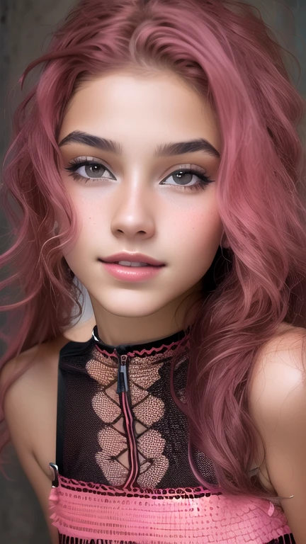 Beautiful . Cuerpo comoleto. cara hermosa bien detallada, ojos hermosos, labios rojos, pelo largo color negro. small breasts, cadera mediana, cuerpo delgado, detalles finos en piel, maquillaje perfecto, vistiendo vestido rosa corto ajustado al cuerpo. Exprecion de alegria, sonrisa. Tiro de cuerpo completo, posando sexy, mirando al espectador, esta en su presentacion frente a una multitud de gente, tocando ukulele, parada de frente.