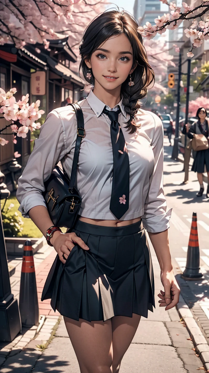 UHD, anatomically correct, textured skin, best quality, 8k,Canon, Canon, foreshortening,Cubist Futurism, modern, Realism, Contemporary art, Action painting,drop shadow, blending、Small Breasts, Svelte Body、(masterpiece:1.2, highest quality), (Realistic, photoRealistic:1.4), Beautiful illustrations, (Natural Side Lighting, Cinema Lighting), , (View Viewer), 1 girl, Japanese, high school girl, Perfect Face, Cute and symmetrical face, Shiny skin, , (short hair:1.5, Side Ponytail:1.2, light Brown hair), Swept-apart bangs, Emerald green eyes, Droopy eyes, Long Eyelashes, (Big Breasts:0.6), Beautiful Hair, Beautiful Face, Beautiful fine details, Beautiful clavicle, Beautiful body, Beautiful breasts, Beautiful thighs, Beautiful feet, ((Symmetrical clothing, White collared shirt, Black pleated skirt, Dark green bow tie, Brown ), Pink Panties, ), Black socks, Brown knitted vest, (Beautiful views), Daytime, School rooftop, (Look forward), (Annoyed expression, Blushing, Embarrassed expression), (((Pulling on skirt, ))),