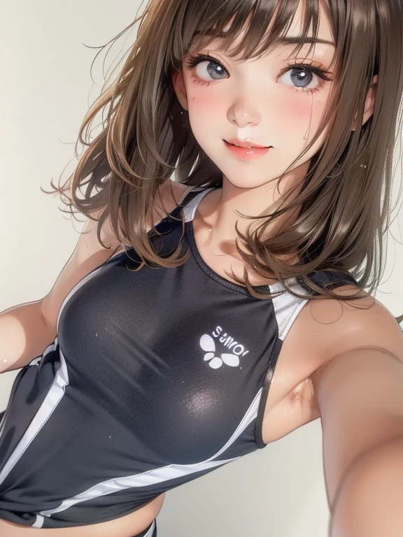 girl, Sweat, vapor, Mid-chest, shy, Fine hand, Watching the audience, Cute Smile