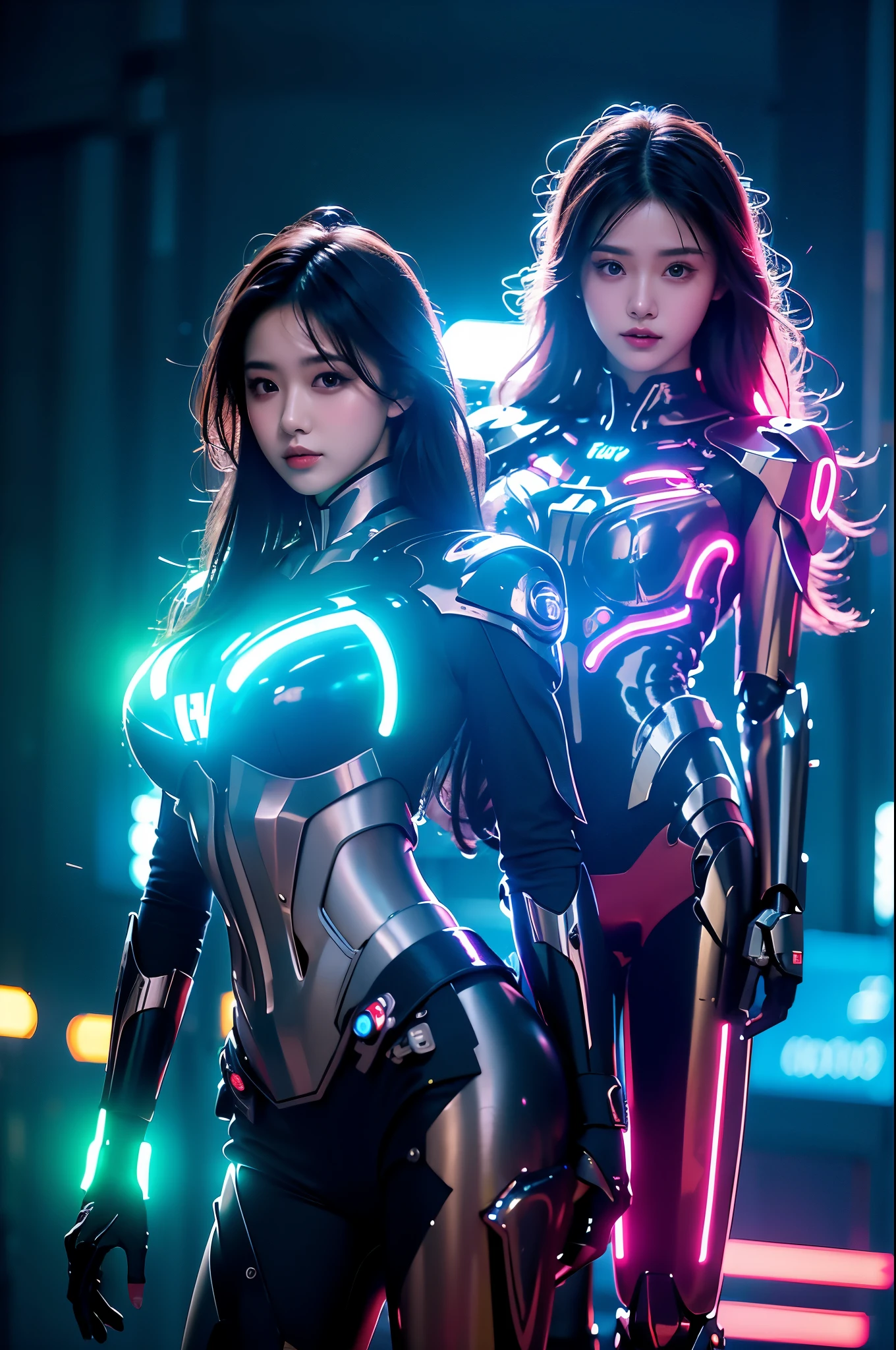 8k，masterpiece, best quality,
1 Girl,Ives Girl,Mecha,Beautiful Lights,(Neon:1.2),(night:1.5),