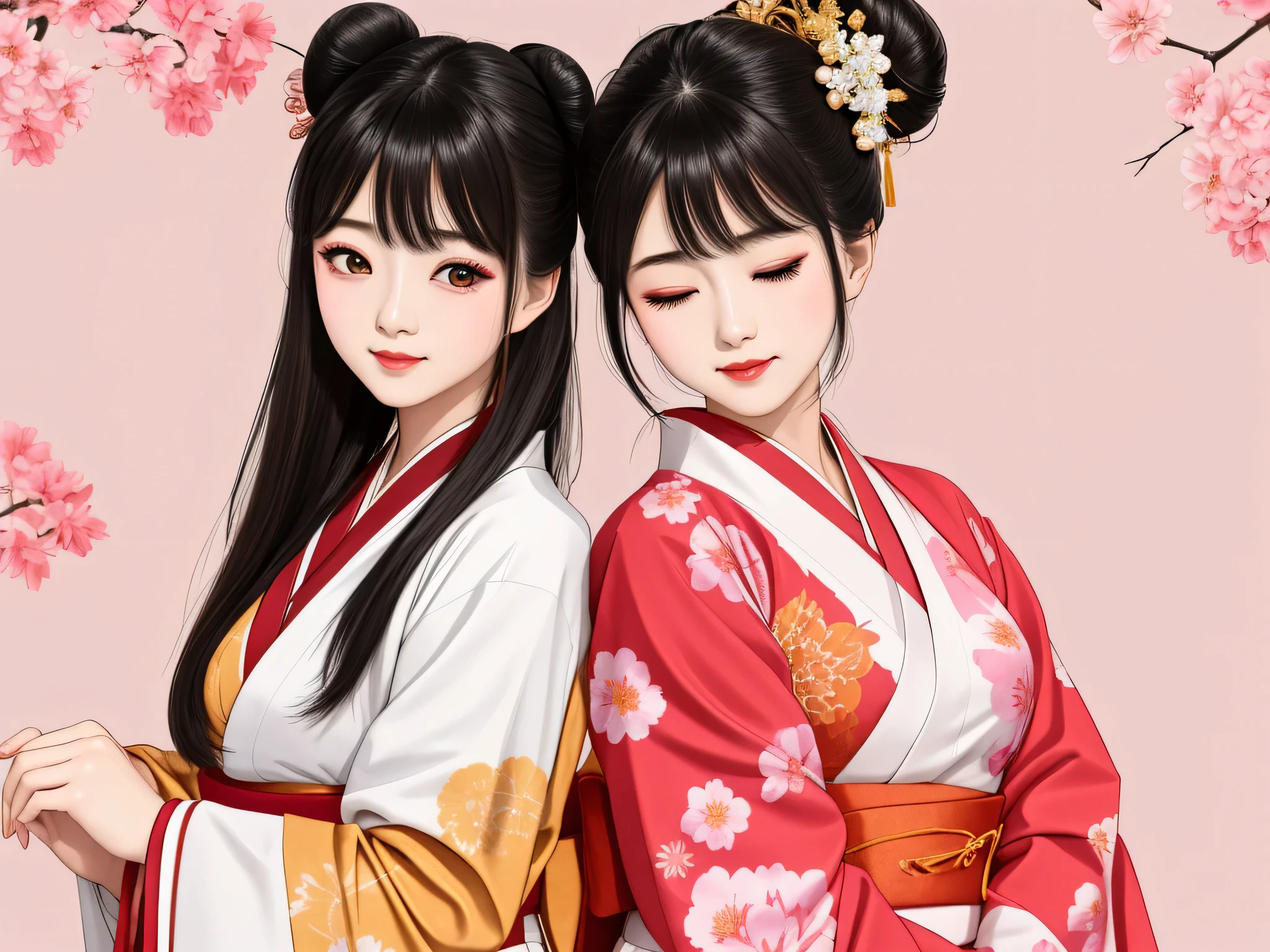Each has a different expression2People and sisters、(2 girls)、⦅Dancing traditional performing arts gracefully)、((Big Breasts、Small Face、Not exposed))、highest quality、masterpiece、(Black Hair、Bun Hair)、Brown Eyes、⦅Wide angle、Angle from above, from the waist up、Pause on the magazine cover、Each person has a different perspective when looking into the distance⦆、(8K high quality、masterpiece、High resolution、Realistic and beautiful light and shadow、(highest quality)、(High Resolution)、(Very delicate and beautiful)、(Beautiful 8k face)、(Smiling and closing your eyes、Beautiful eyes)、(Clear skin)、(Soft hair)、(8Head to Body)、(A Japanese style yukata kimono with red, pink and orange floral patterns on a white background, interspersed with gold powder、Five beautiful Japanese girls wearing yukata)、((Tanabata decoration background))、((Small Face))、(arms up)、Thin and small nose、(Red lipstick)、(Make your cheeks red)、(Glossy skin)、((Ink painting style))、Very thin eyebrows、Overall ultra-high image quality、(She is wearing maiko-style makeup.)、Whitening、Long and beautiful eyelashes、Glowing Skin、(Red cheeks),Straight nose、masterpiece、highest quality、whole body、 Eyebrows visible through hair、Bun Hair、Grin、Gal、Kogal、Viewer's Eyes、Plaid、Stylish、woman、fine、Pause、
Waiting to start