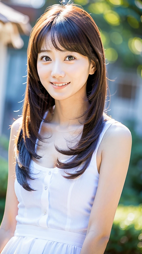 (Highly realistic photos, High resolution, Detailed face, Fine grain) Skinny Japanese woman, 40 years old, wife, Cute face, alone:1, Nice body, Thin body type, Small breasts, Mr.々Hair style, White shirt, Accentuates a very slim waist, pose for the audience, Full body photo,お姫Mr.カットのヘアスタイル