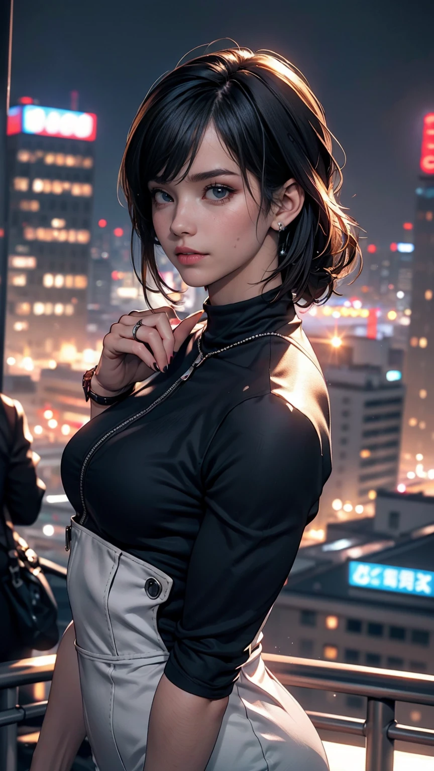 ((最high quality, 8K, masterpiece: 1.3, Ultra HD, high quality, 最high quality, High resolution, realism)) 、Motoko Kusanagi from Ghost in the Shell、slender、I want my head to stay off screen、Wear accessories on your wrist、Wearing red nail polish、I have a peticure、(High saturation:1.0), (Highly detailed skin), (最high quality:1.0), (超High resolution:1.0) ,(Realistic:1.0), (Very detailed:1.0), (8K, Raw photo:1.1), wear a bodysuit、Being on the roof of a skyscraper at night