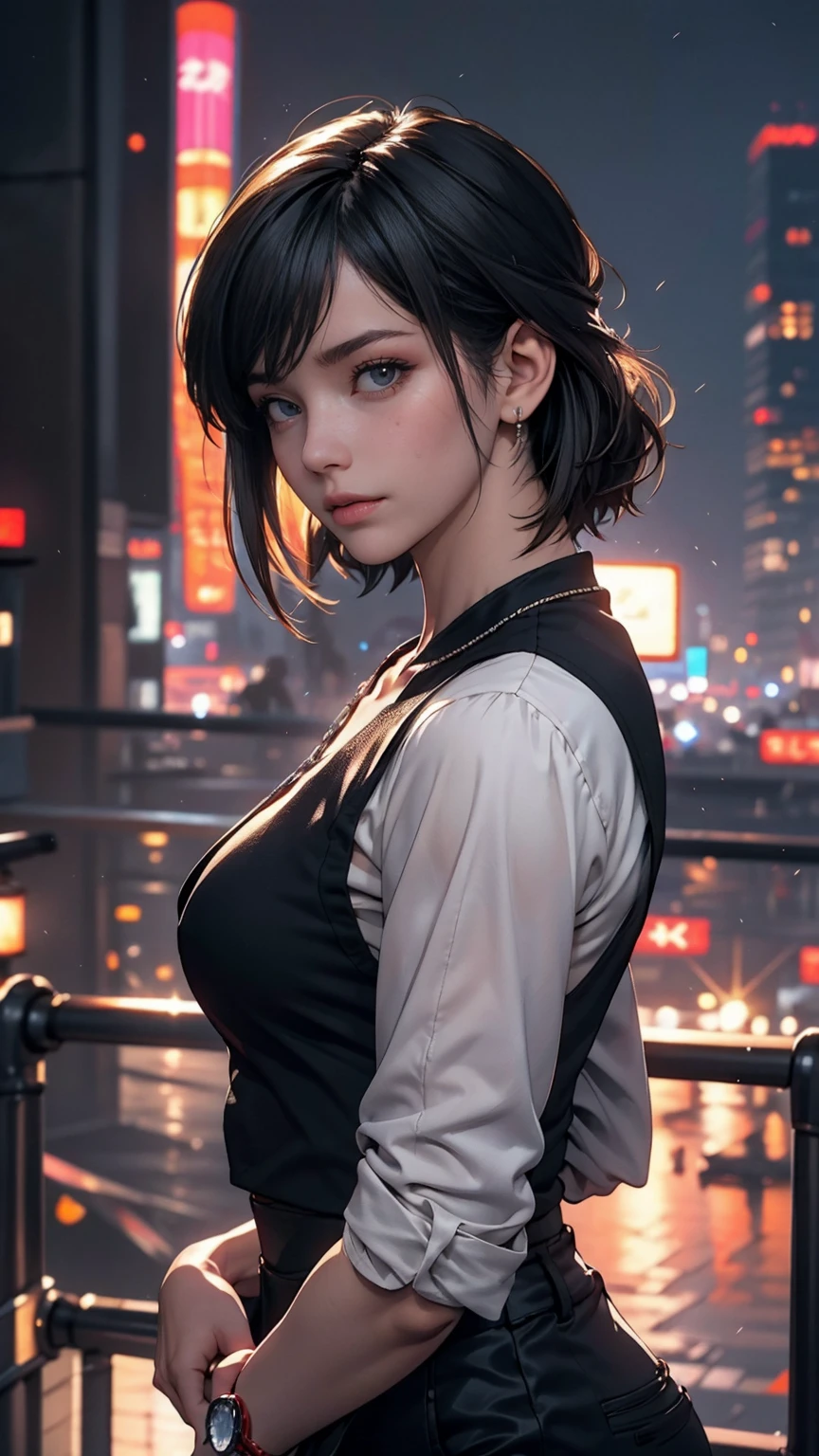 ((最high quality, 8K, masterpiece: 1.3, Ultra HD, high quality, 最high quality, High resolution, realism)) 、Motoko Kusanagi from Ghost in the Shell、slender、I want my head to stay off screen、Wear accessories on your wrist、Wearing red nail polish、I have a peticure、(High saturation:1.0), (Highly detailed skin), (最high quality:1.0), (超High resolution:1.0) ,(Realistic:1.0), (Very detailed:1.0), (8K, Raw photo:1.1), wear a bodysuit、Being on the roof of a skyscraper at night