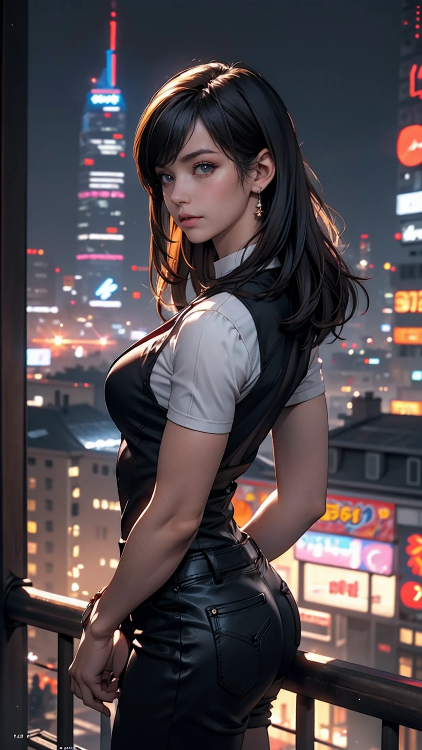 ((最high quality, 8K, masterpiece: 1.3, Ultra HD, high quality, 最high quality, High resolution, realism)) 、Motoko Kusanagi from Ghost in the Shell、slender、I want my head to stay off screen、Wear accessories on your wrist、Wearing red nail polish、I have a peticure、(High saturation:1.0), (Highly detailed skin), (最high quality:1.0), (超High resolution:1.0) ,(Realistic:1.0), (Very detailed:1.0), (8K, Raw photo:1.1), wear a bodysuit、Being on the roof of a skyscraper at night