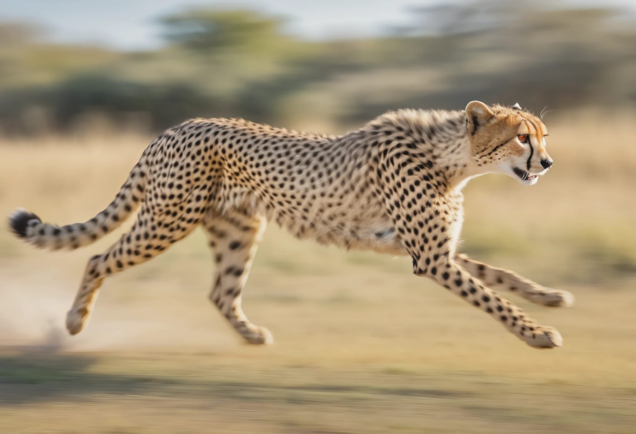 side view,Running cheetah,Motion blurred,Motion Blur,Dynamic lines,Enhanced depth of field,8k,Super Fine,masterpiece,high quality