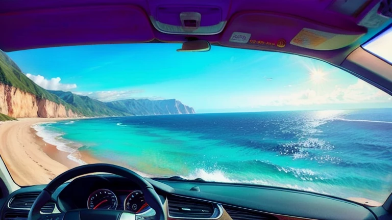 Driving along a beautiful coastline overseas