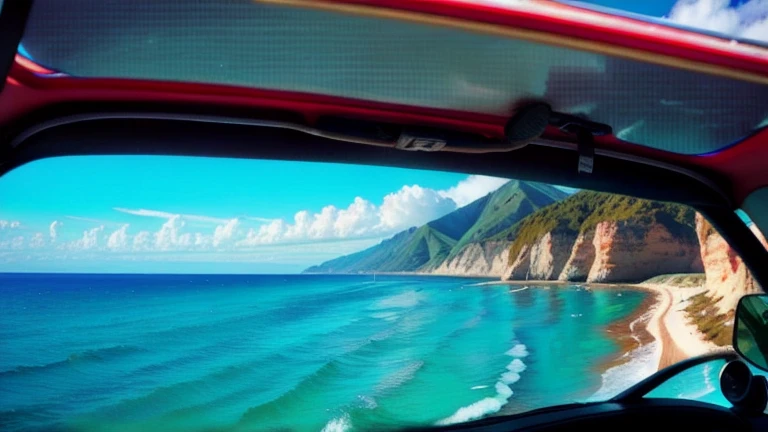 Driving along a beautiful coastline overseas