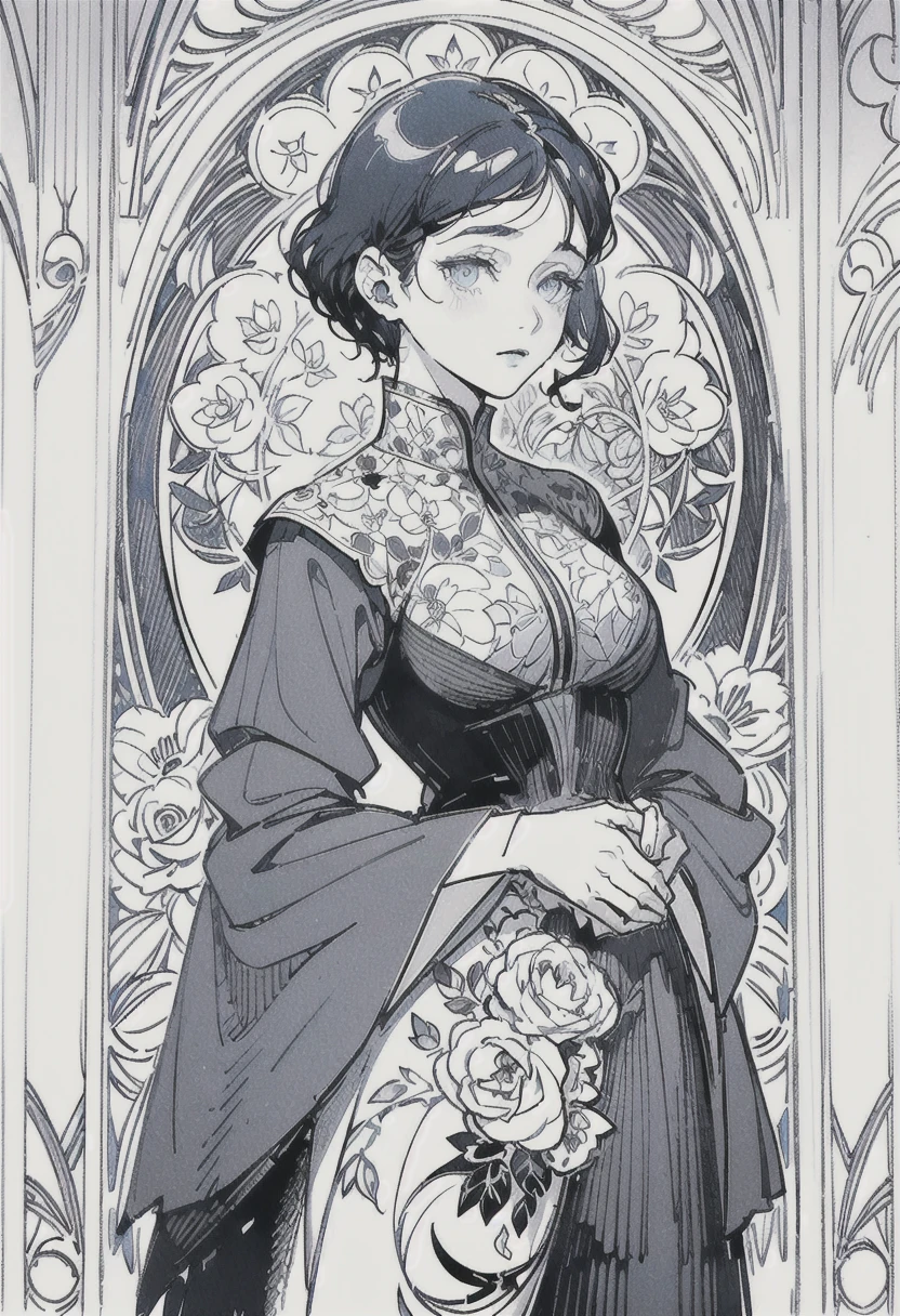
A stunning anime girl with an intricate floral tattoo on her neck, exuding elegance and beauty.,in the style of neon realism, dark pink and light black, gothic art nouveau, anime-inspired character designs, dark white and indigo, bold yet graceful, cyberpunk manga, detailed costumes