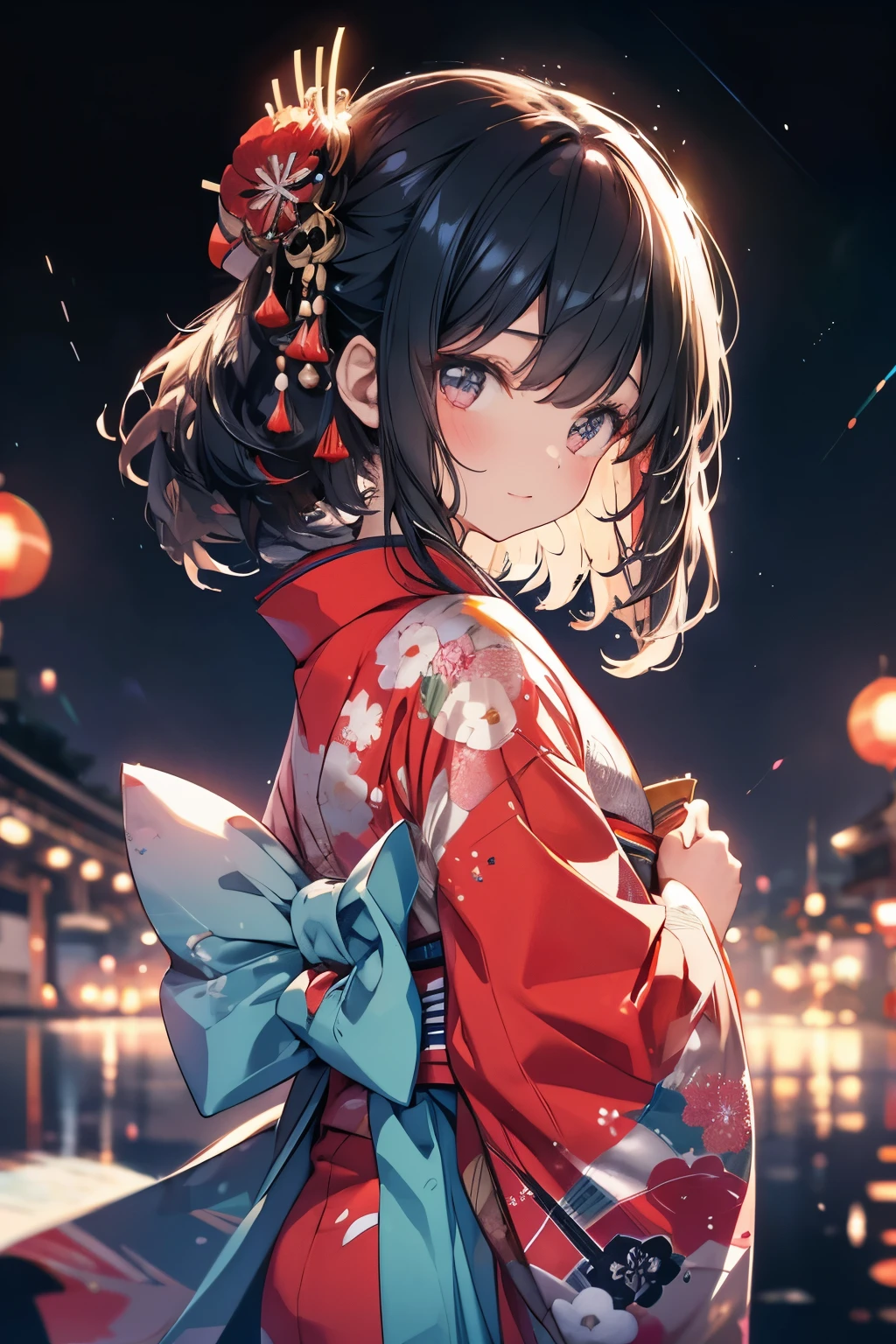 One Girl, Japanese, kimono, Hold a fan, good, Beautiful poop, delicate, cute, Black-haired, Narrow eyes, ((Head to waist)), masterpiece, highest quality, Ultra HD