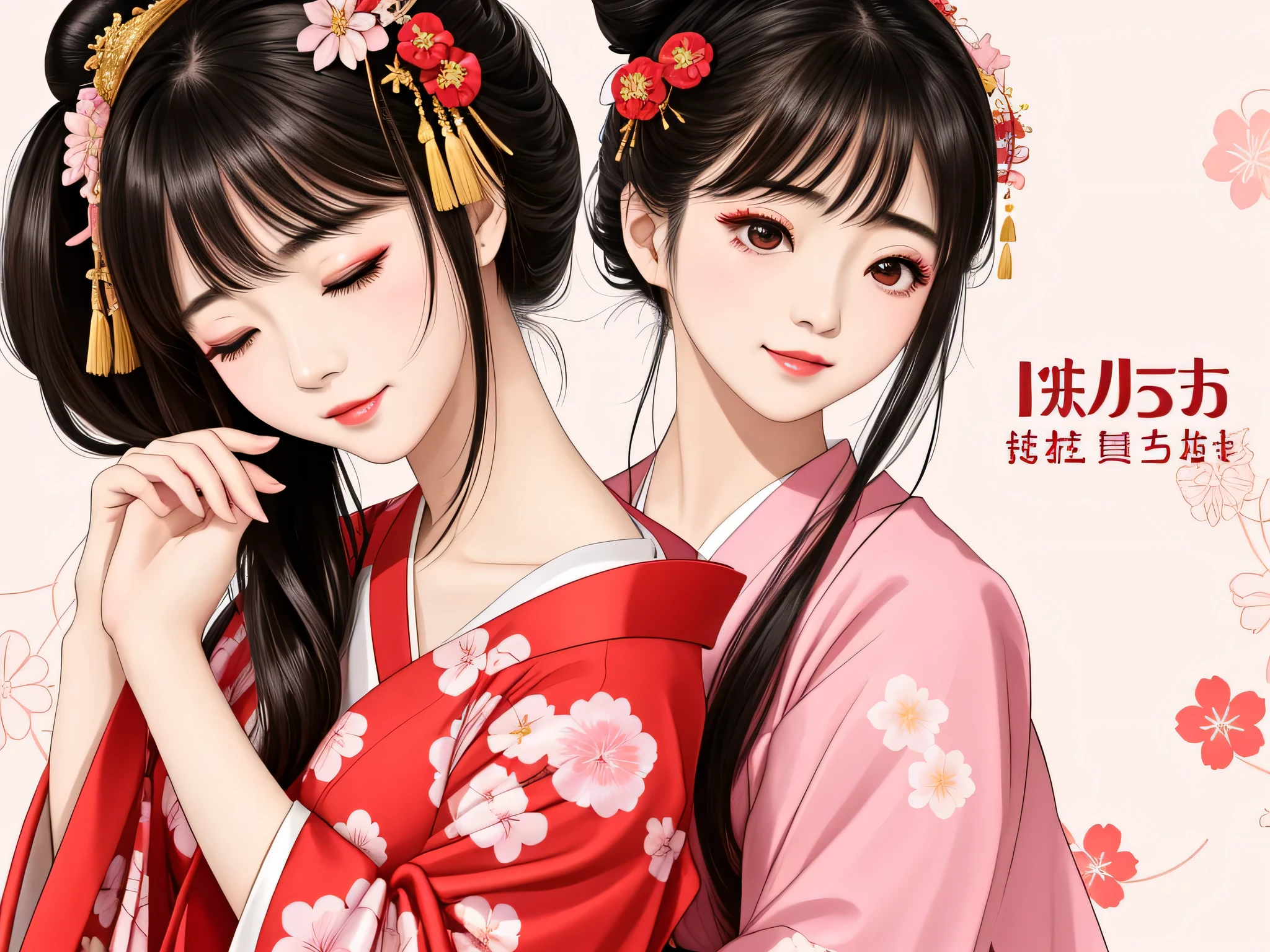 Each has a different expression2People and sisters、(2 girls)、⦅Dancing traditional performing arts gracefully)、((Big Breasts、Small Face、Not exposed))、highest quality、masterpiece、(Black Hair、Bun Hair)、Brown Eyes、⦅Wide angle、Angle from above, from the waist up、Pause on the magazine cover、Each person has a different perspective when looking into the distance⦆、(8K high quality、masterpiece、High resolution、Realistic and beautiful light and shadow、(highest quality)、(High Resolution)、(Very delicate and beautiful)、(Beautiful 8k face)、(Smiling and closing your eyes、Beautiful eyes)、(Clear skin)、(Soft hair)、(8Head to Body)、(A Japanese style yukata kimono with red, pink and orange floral patterns on a white background, interspersed with gold powder、Five beautiful Japanese girls wearing yukata)、((Tanabata decoration background))、((Small Face))、(arms up)、Thin and small nose、(Red lipstick)、(Make your cheeks red)、(Glossy skin)、((Ink painting style))、Very thin eyebrows、Overall ultra-high image quality、(She is wearing maiko-style makeup.)、Whitening、Long and beautiful eyelashes、Glowing Skin、(Red cheeks),Straight nose、masterpiece、highest quality、whole body、 Eyebrows visible through hair、Bun Hair、Grin、Gal、Kogal、Viewer's Eyes、Plaid、Stylish、woman、fine、Pause、
Waiting to start