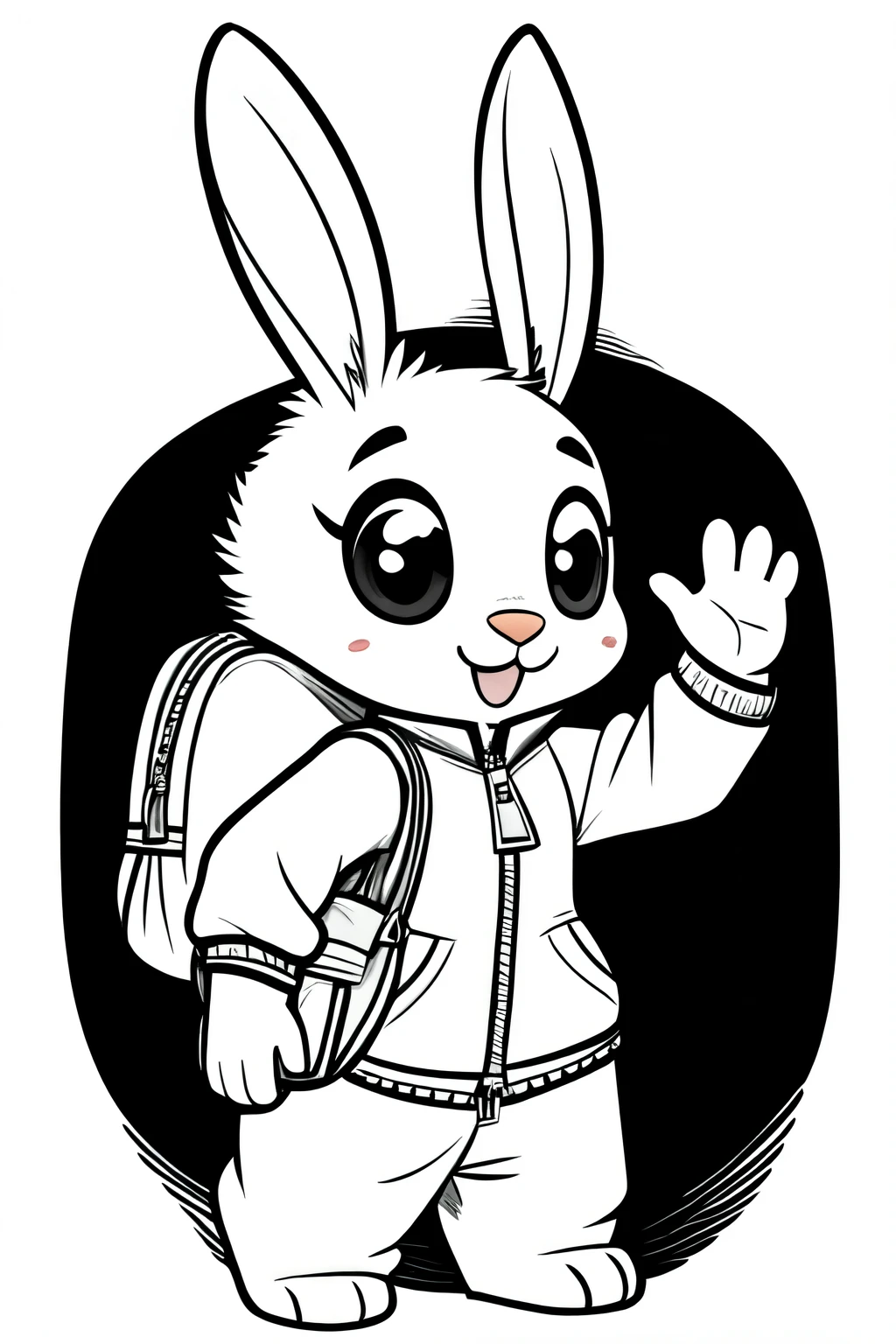 Line Art，rabbit，animal，Comic Style，Two long ears，carrying a bag，feature，Zipper opening，Lovely，ip design，Pure white background，