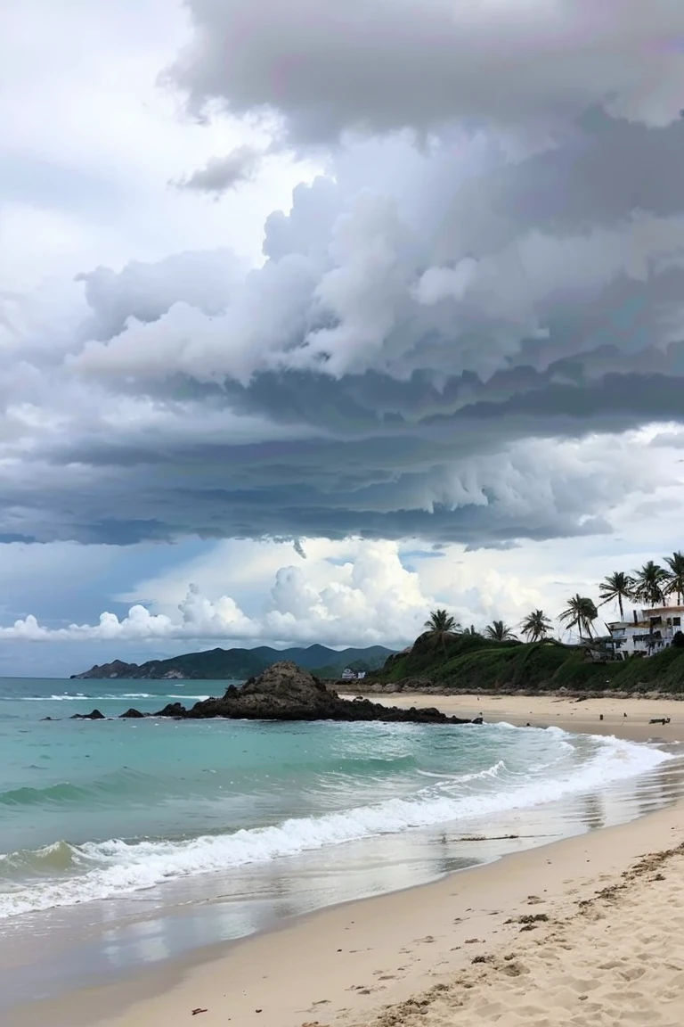en la playa sola con tormentas