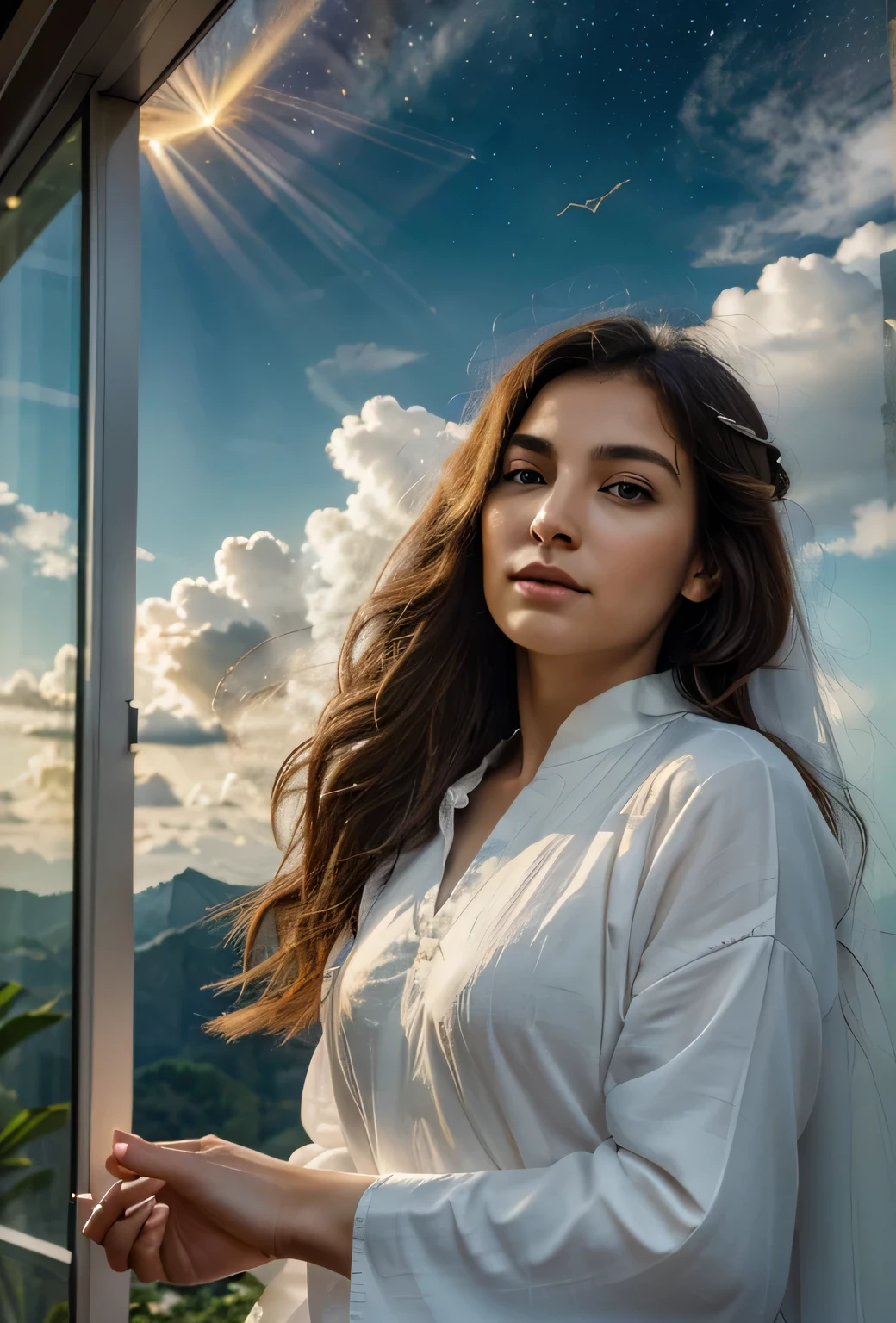best quality,highres,ultra-detailed,(realistic:1.37),heavenly,(divine power:1.1),god,glowing light,celestial beings,tranquil scene,ethereal aura,serene atmosphere,angelic figures,divine presence,heavenly realm,majestic view,peaceful clouds,shimmering rays of light,seraphic wings,halo,glorious illumination,paradise,iinhanced spirituality,celestial harmony,divine energy,sacred beauty,celestial radiance,supreme being,eternal serenity,transcendent aura,heavenly resplendence,spiritual enlightenment,godlike essence,transcendental tranquility,divine majesty,ethereal divinity,heavenly choir,angelic chorus,harmony of ethereal voices,hallowed ground,divine grace,peaceful embrace,awe-inspiring majesty,eternal bliss,angelic beings,heavenly abode,colorful celestial tapestry,divine intervention,heavenly light,unearthly tranquility