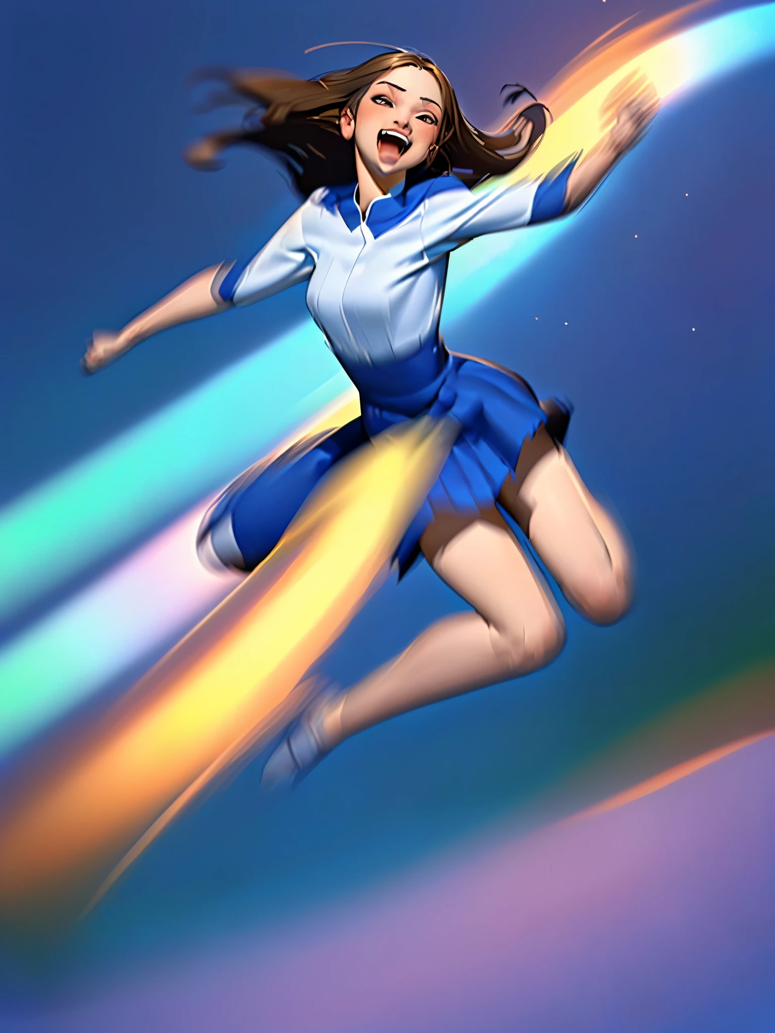 ((Motion Blur:1.7)), (masterpiece, epic lighting, centered image), (long shot, full body: 1.4), ((1 beautiful girl jumping from the front, emotion and joy, fun:1.6)),( (perfectly detailed face and body: 1.4, jumping pose dynamics, epic beautiful and detailed: 1.5)). 32k.