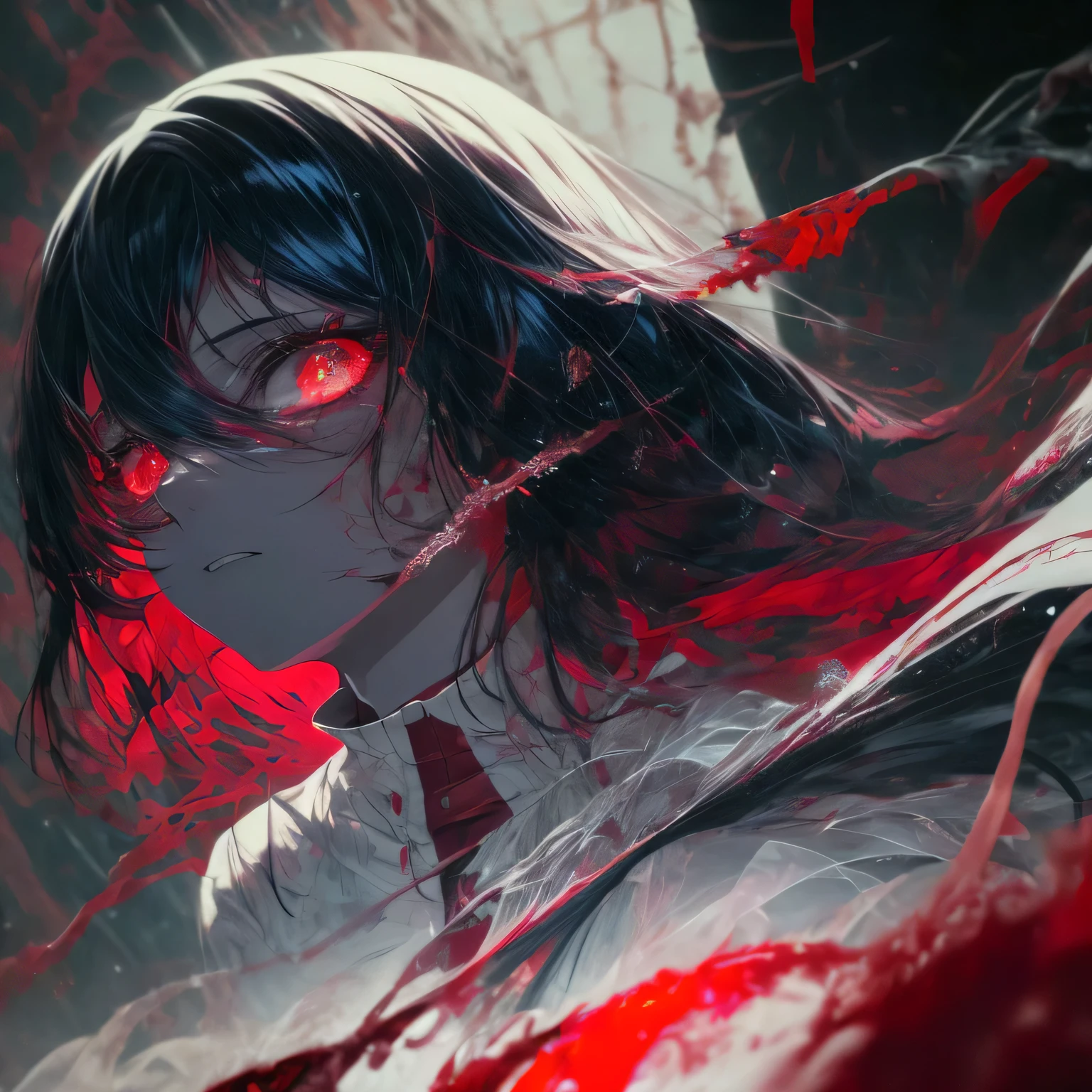 a closeup of a, big eyes, eyes, compound eyes, Unique students, Unusual pupils,Kaneki, Monochrome, Radioactive light, anime2018::1, Red::1, Neon color::1,, Part 1.5, detaled face, ultra quality, Ultra Graphics, Flowering 1.0, l vampire, depression, ultra realistis, Anime IRL,Anime boy, Dark Style, HDR, RTX, The body crumbles , Detailed Face,soft-lighting, makoto sinkai,Digital Painting,looking up at the camera", 8K, extra limbs,big dreamy eyes,blurry, Smooth soft skin, Cloned face, Symmetrical,neon liquid, leaks from the eyes,anime art,photo, Face cracking , .......key: Red, blood from the eyes, Realistic, Realistic light, Realistic anime, realistic shadows, Liquid, dripping from a tree,depressive, Clouds, Sakura, spider lily , A detailed eye, eyes focus, Lashes, fluffy lower eyelashes:1.5, pale face, Very red eyes, gloomy atmosphere, Scary picture, woods, mist, Neon Red Liquid, flowing down from the trees, Dark atmosphere, The body crumbles, braids, Sateen, blood on the ground, fire, eye closeup,The Better Generation, Ultra Generation, Generation 3000, 2048×2048......., Face detailing, Detailing clothes, Symmetrical balance, Tokyo Ghoul, l vampire, Kaneki, Anime 2020, Water and sky, black hair,Detailed hair, Tokyo Ghoul, Kaneki, l vampire, Depressive art, depression, ennui, Sadness, cry, pain, Black smoke, Black Energy, Tentacles, Kagune, bloods, blood on the face, A sea of blood, fetters, barbed wire, fire, Wide-angle camera, lots of fine detail, spider lily, Sakura, Sweet, Scalopendra, Black background, Hole in the case, Dead Inside, Dead Art, lying on the grass, Manga style, comic style, Multiple frames, The body is destroyed, Manga page, Eyes are everywhere, Lots of eyes in the background, Drawing of Ishida sui, art of Ishida sui, in the style of Ishida sui, Two people, in full growth, depressive posture, Pau flowers
