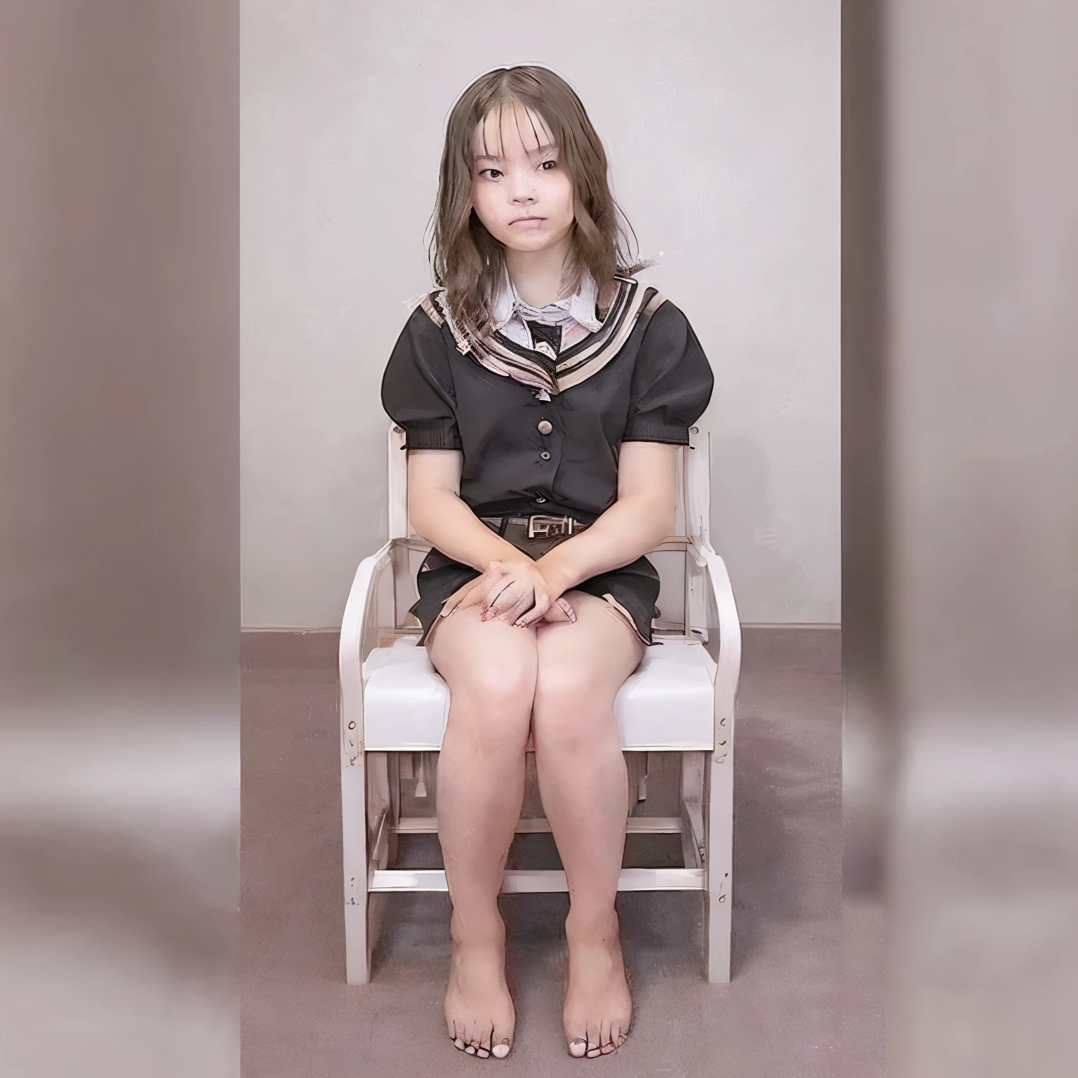 Sit down and show your claws from the front,,girl,Slightly extended nails,Nails without nail polish,Short stature,
