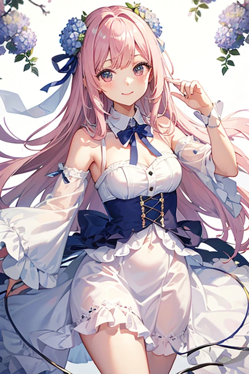 Anime girl with pink hair and purple dress sitting on bed - SeaArt AI
