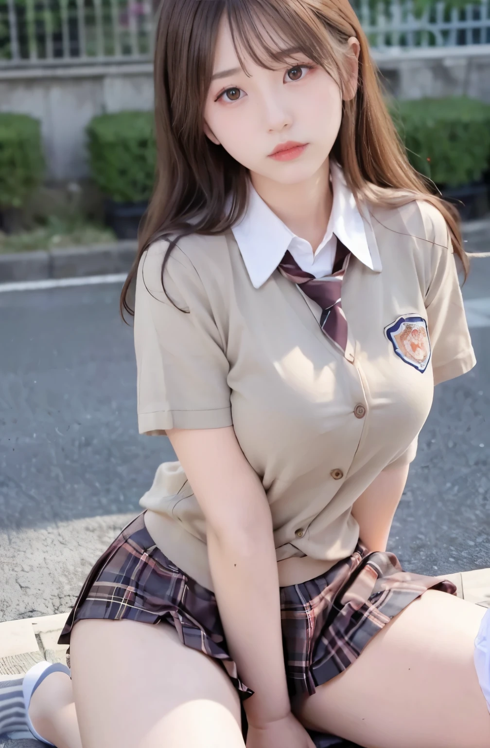 (panties), (school uniform:1.2),Loose socks, Spread your legs:1.2,Wide Hips, ((Sensual;1.5)), Gal, (Anatomically correct,),masterpiece, highest quality, RAW Photos, Photorealistic, face, Unbelievably ridiculous, beautiful girl, cute, Blunt bangs, Written boundary depth, High resolution, 超detailedな, detailed, ighly detailedd, extremely detailedd eye and face, Sharp pupils, Realistic student, Sharp focus, Cinema Lighting, pale and tanned skin,alone,woman,(Wavy Hair,Blonde),Glamour, Big Breasts,Sunburn marks on tanned skin