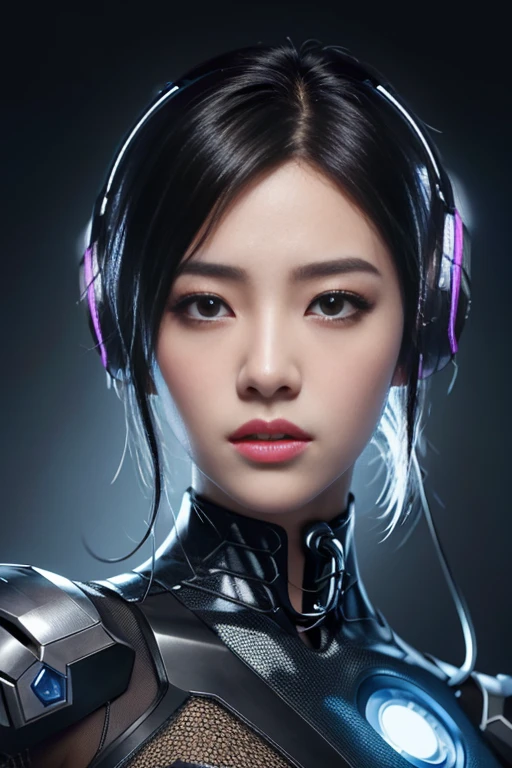 masterpiece, 1 beautiful girl, Detailed eye, Swollen eyes, top-quality, 超A high resolution, (reality: 1.4), movie lighting, japanes, a asian beauty, very extremely beautiful, Beautiful skins, A slender, Forward-facing body, (A hyper-realistic), (hight resolution), (8K), (ighly detailed), ( Best Illustration), (beautifully detailed eyes), (ultra-detailliert), Detailed face, Bright lighting, Professional Lighting、The background is a cyberpunk room with many monitors..、The cord is connected from the costume、A dark-haired、head phone、headset on head、Female Game Commentator、casual clothing
